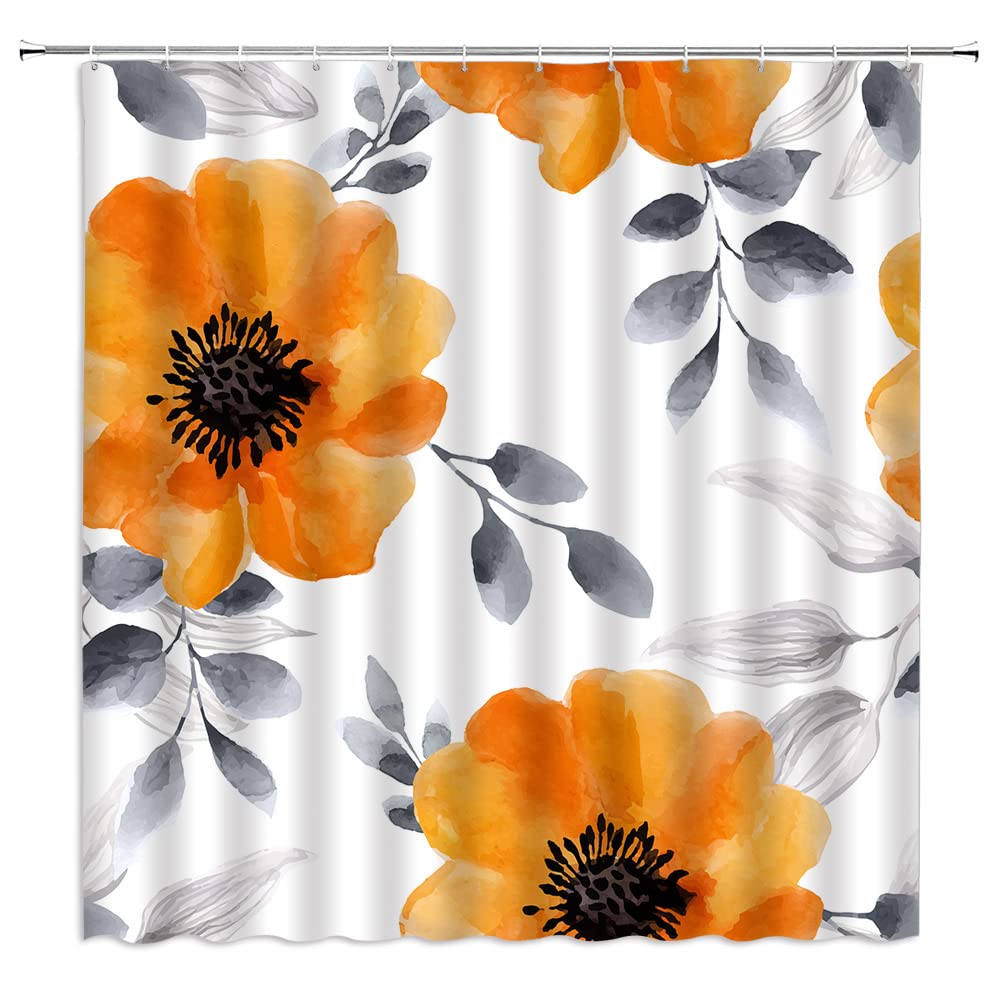 Vintage Floral Shower Curtain - Spring Flower Watercolor Design with Grey Leaves, Botanical Rustic Country Style Fabric Bathroom Decor for Farmhouse, Cottage & Boho Chic Homes (Includes Hooks) - Perfect for Bathroom Makeover, Wedding Gift or Cozy Home Upgrade
