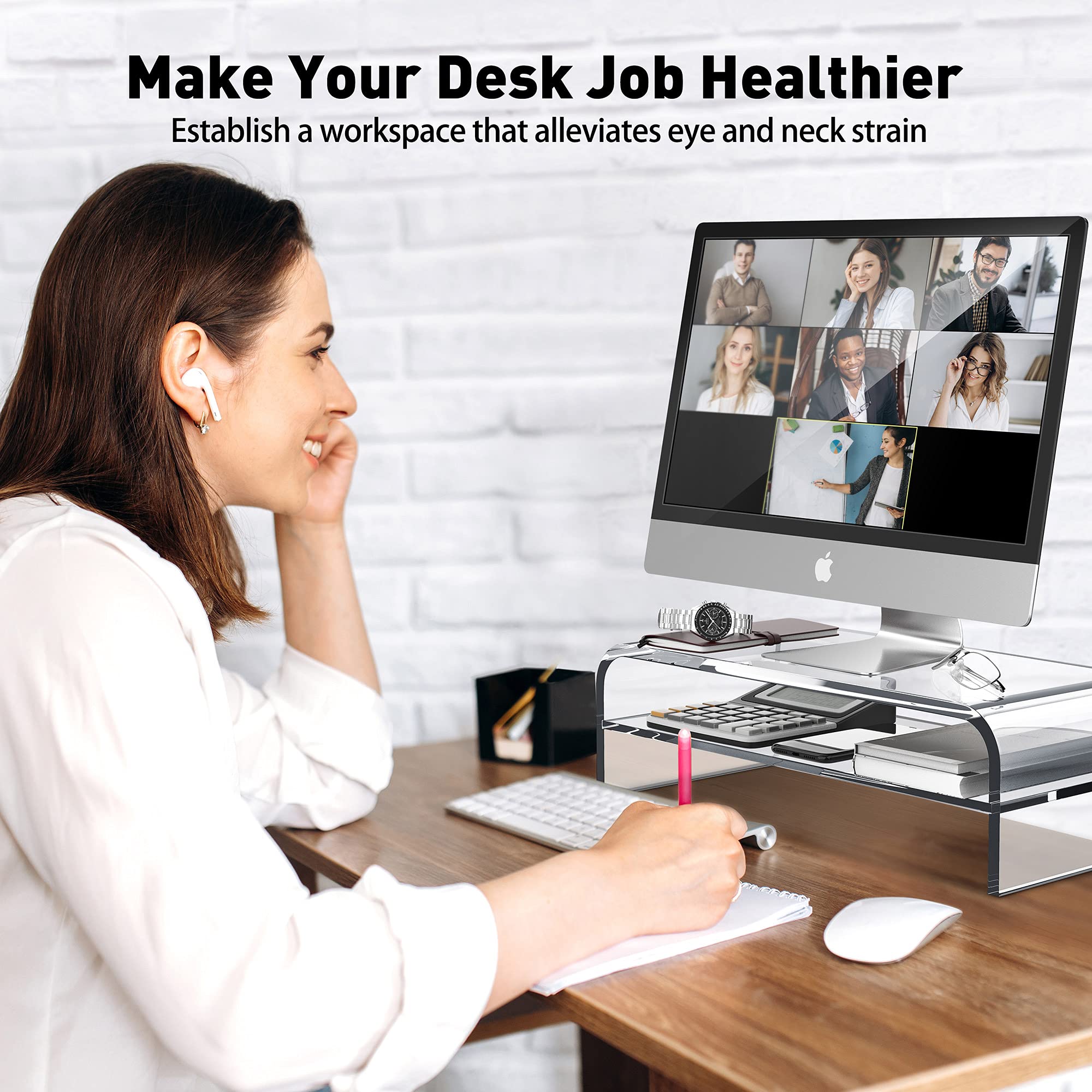 AboveTEK Premium 20 Inch Large Monitor Riser with 2-Tier Acrylic Stand - Ergonomic Computer Desk Organizer for Home Office, Workstation & Gaming Setup