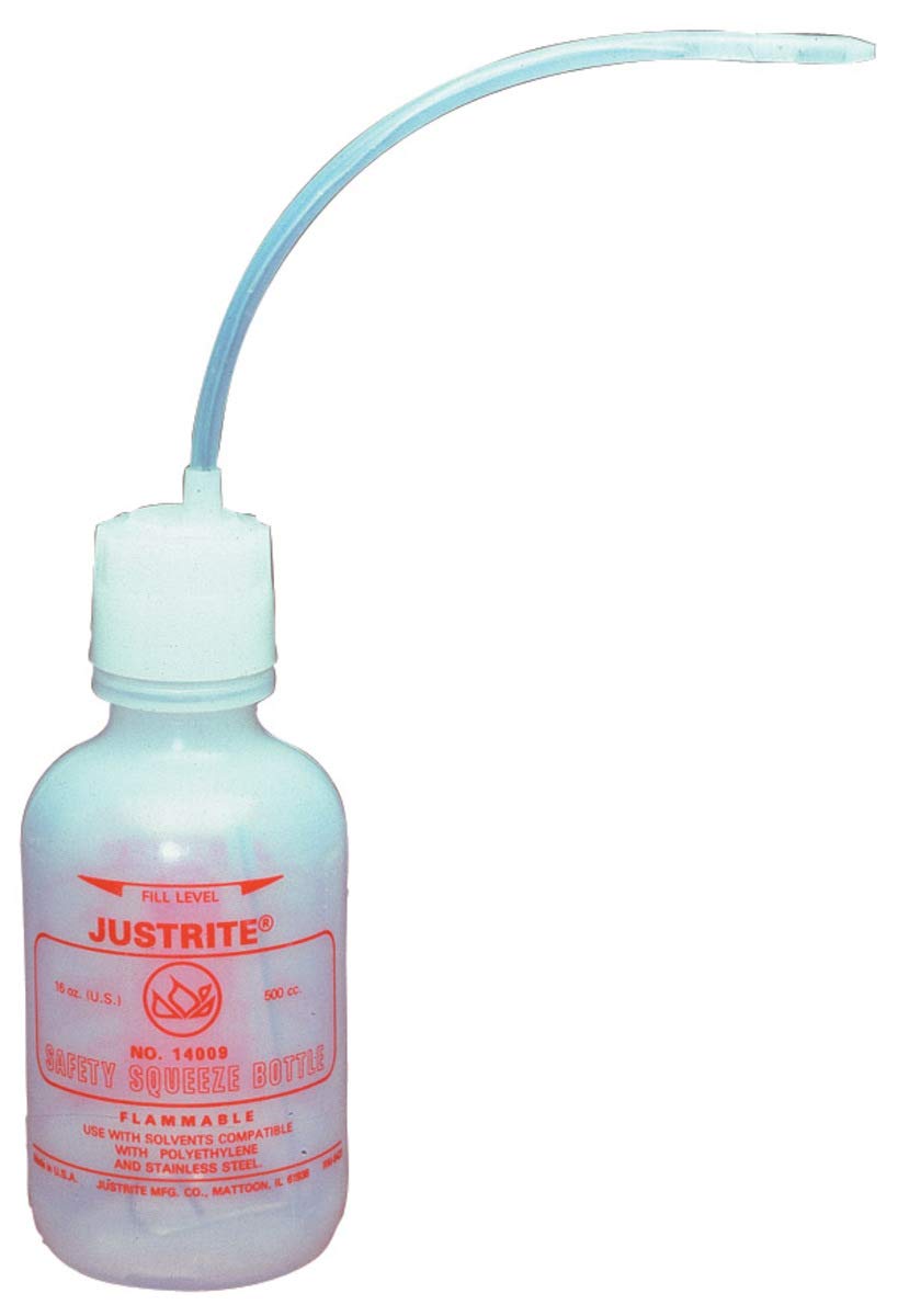 Justrite 473 mL (16 oz) Dispensing Bottles - Durable Chemical & Liquid Storage Containers for Lab, Workshop, and Industrial Use