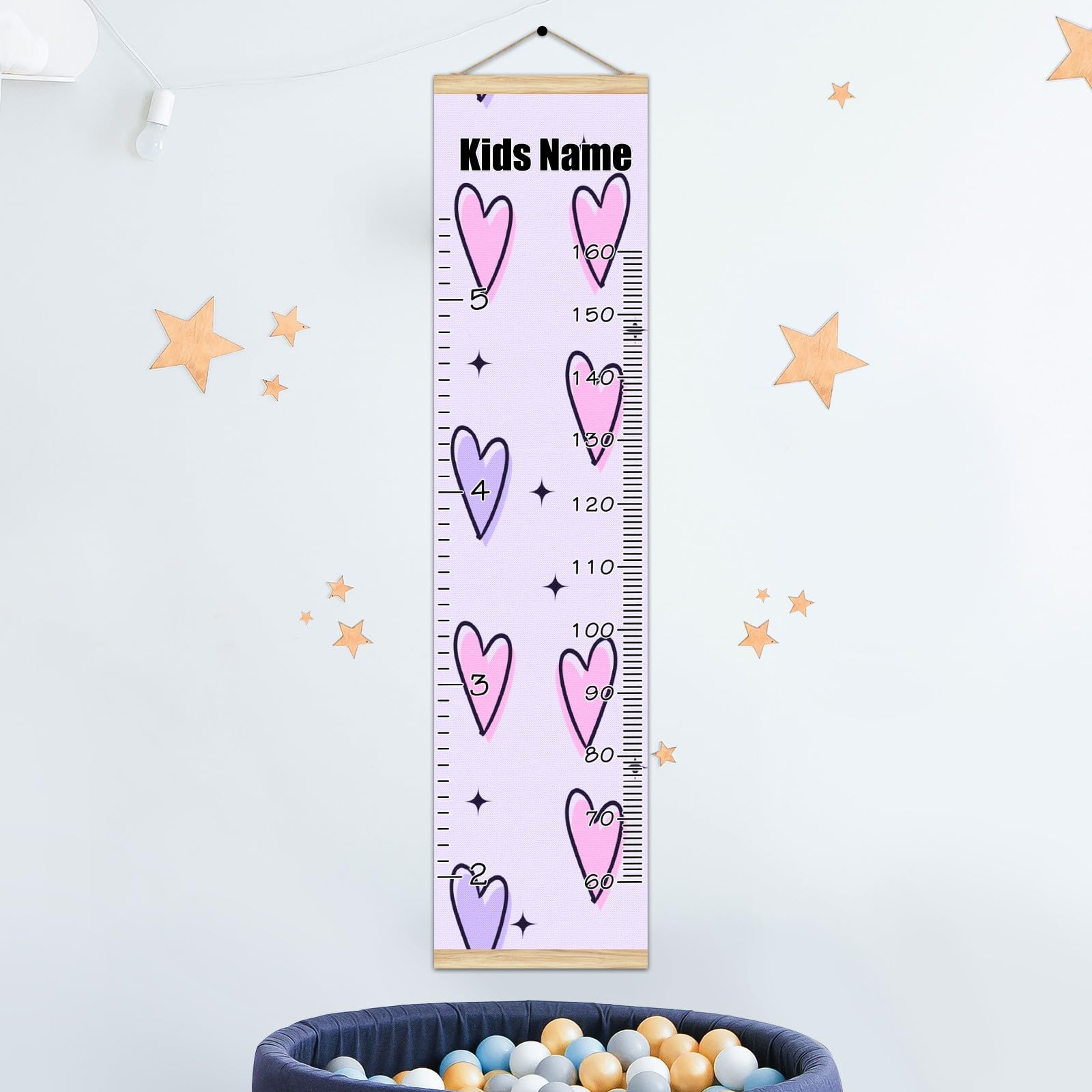 Personalized Wooden Kids Name Growth Chart Ruler - 13.4x56 Inch Wall Mounted Height Measurement Tool with Linen Finish for Nursery & Bedroom Decor (Pink/Purple) - Perfect for Tracking Child Development & Room Decoration