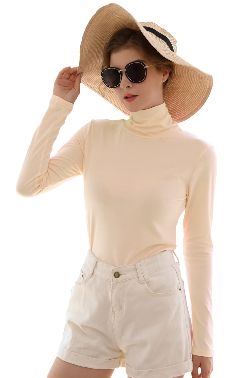Women's Soft Cotton Long Sleeve Mock Turtleneck Shirt - Stretchy Underscrub Layering Tee for Nurses, Doctors & Healthcare Professionals - Comfortable Workwear for Hospitals & Clinics