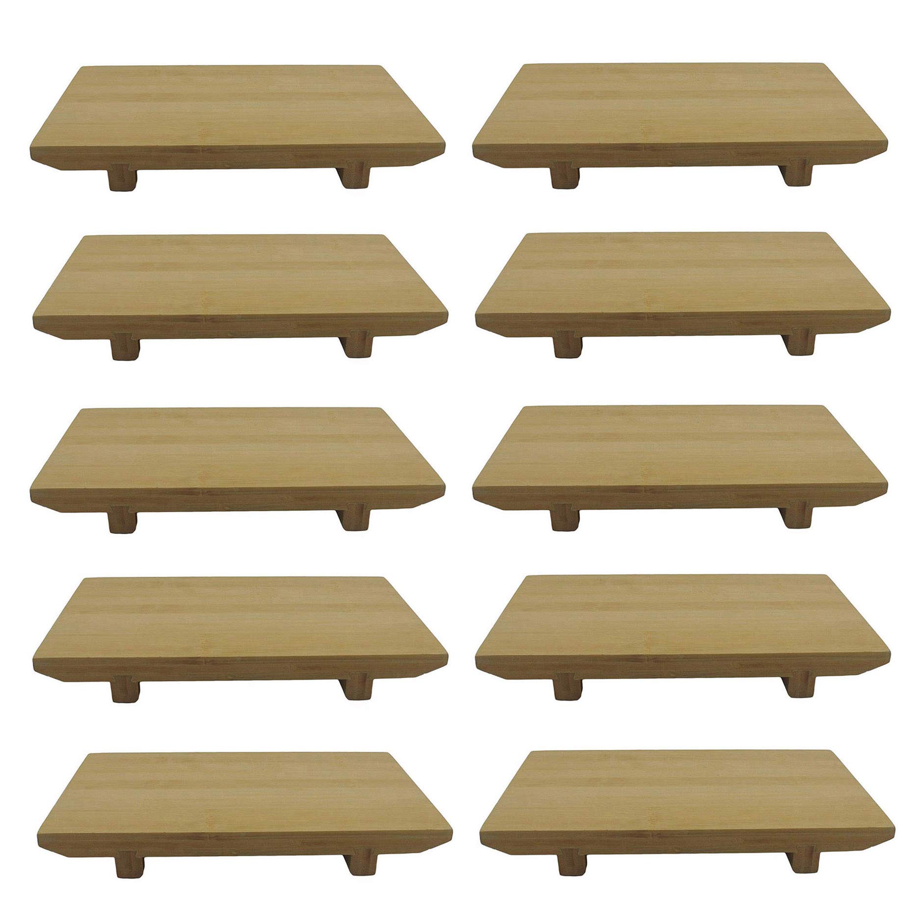 Premium Japanese Bamboo Sushi Serving Plates - 10 Pack Geta-Shaped Sushi Platter, 11.5