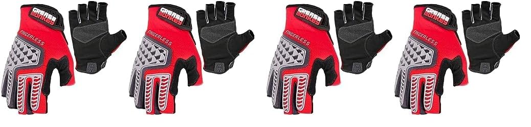 Grease Monkey GM Rhinoflex Pro Fingerless Work Gloves - Red - Durable & Flexible for Mechanics, Construction & DIY Projects