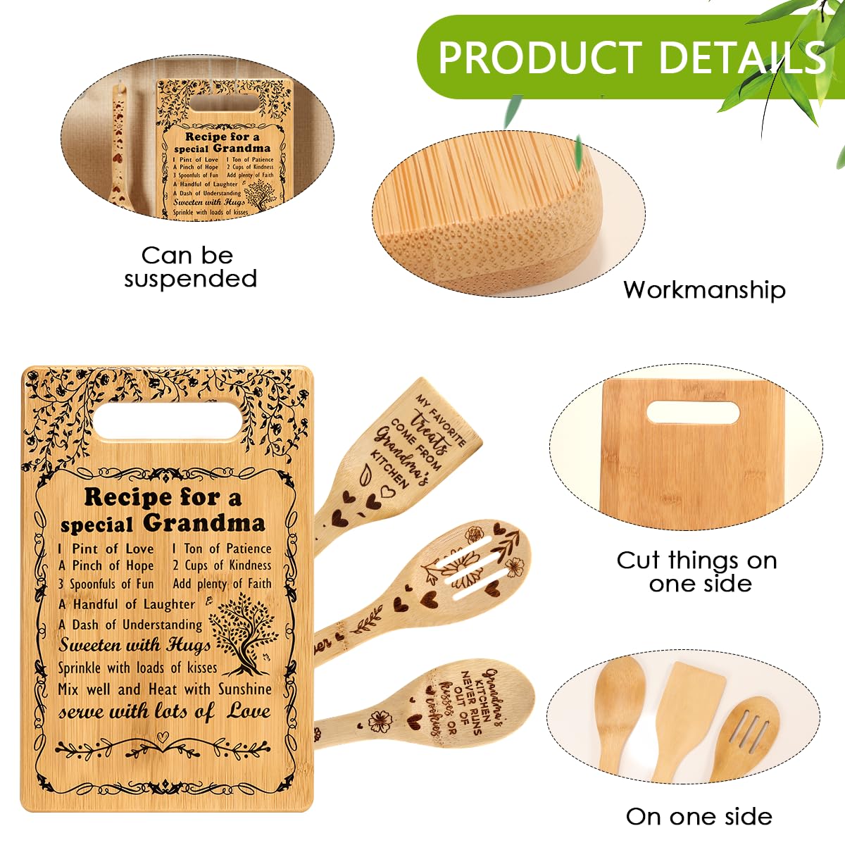 Personalized Wooden Cutting Board Set - Best Christmas & Birthday Gifts for Grandma, Nana, Mimi, Gigi - Unique Kitchen Gifts from Grandchildren - Perfect for Holiday Dinners & Family Gatherings