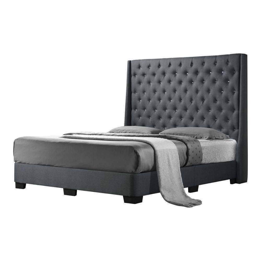 Emperor Grey Fabric Bed Frame - Queen Size Upholstered Platform Bed with Wooden Slats - Perfect for Modern Bedrooms & Guest Rooms