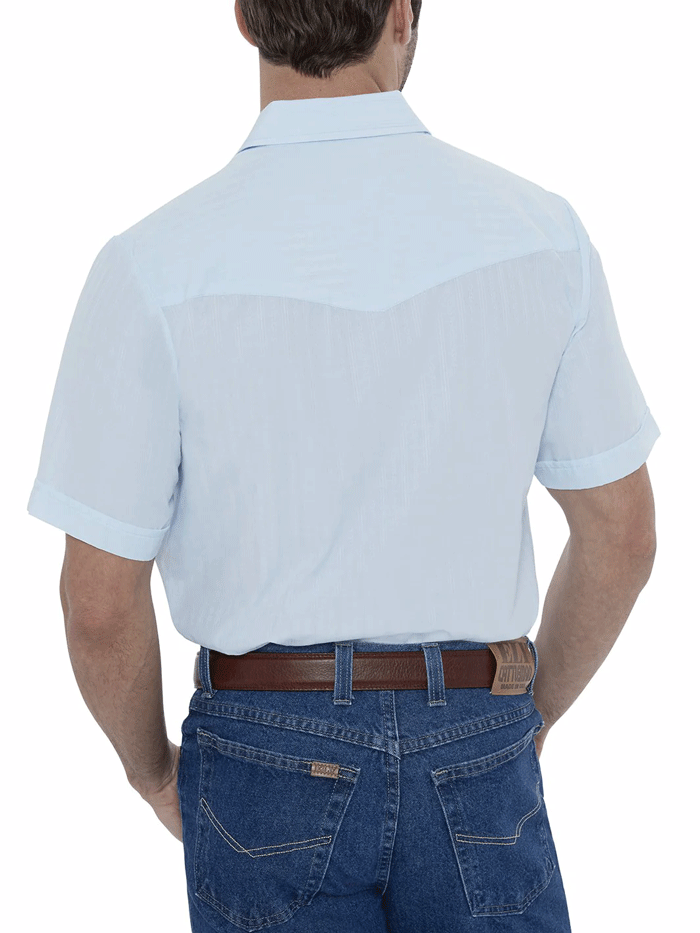 Ely Cattleman Men's Western Shirt Short Sleeve Tone On Tone Tonal Blue - Casual Cowboy Style Shirt for Rodeo, Country Music Festivals & Western Fashion