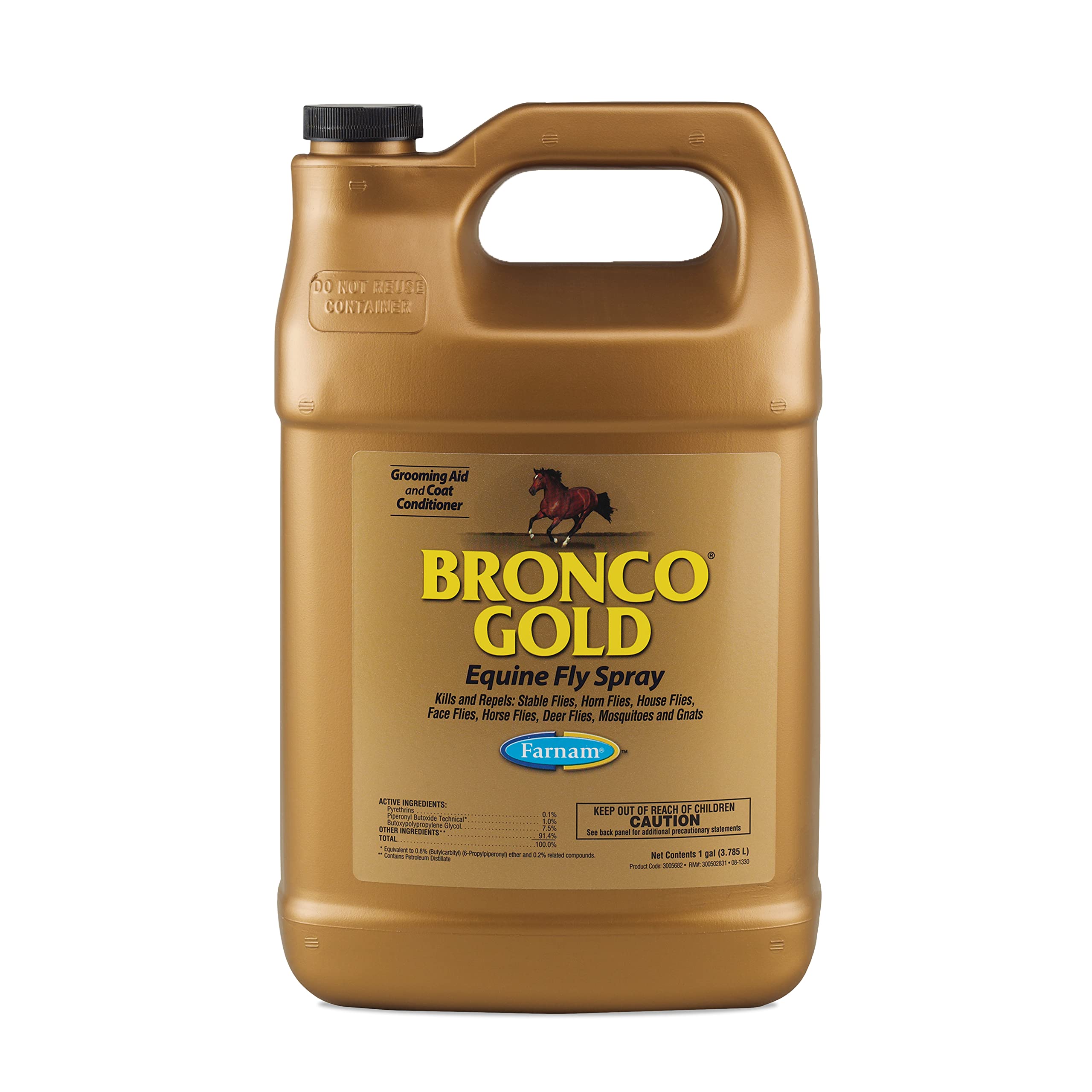 Farnam Bronco Gold Fly Spray for Horses | Gallon Refill (128 oz) | Fly Repellent, Grooming Aid & Coat Conditioner | Ideal for Stables, Barns & Outdoor Riding