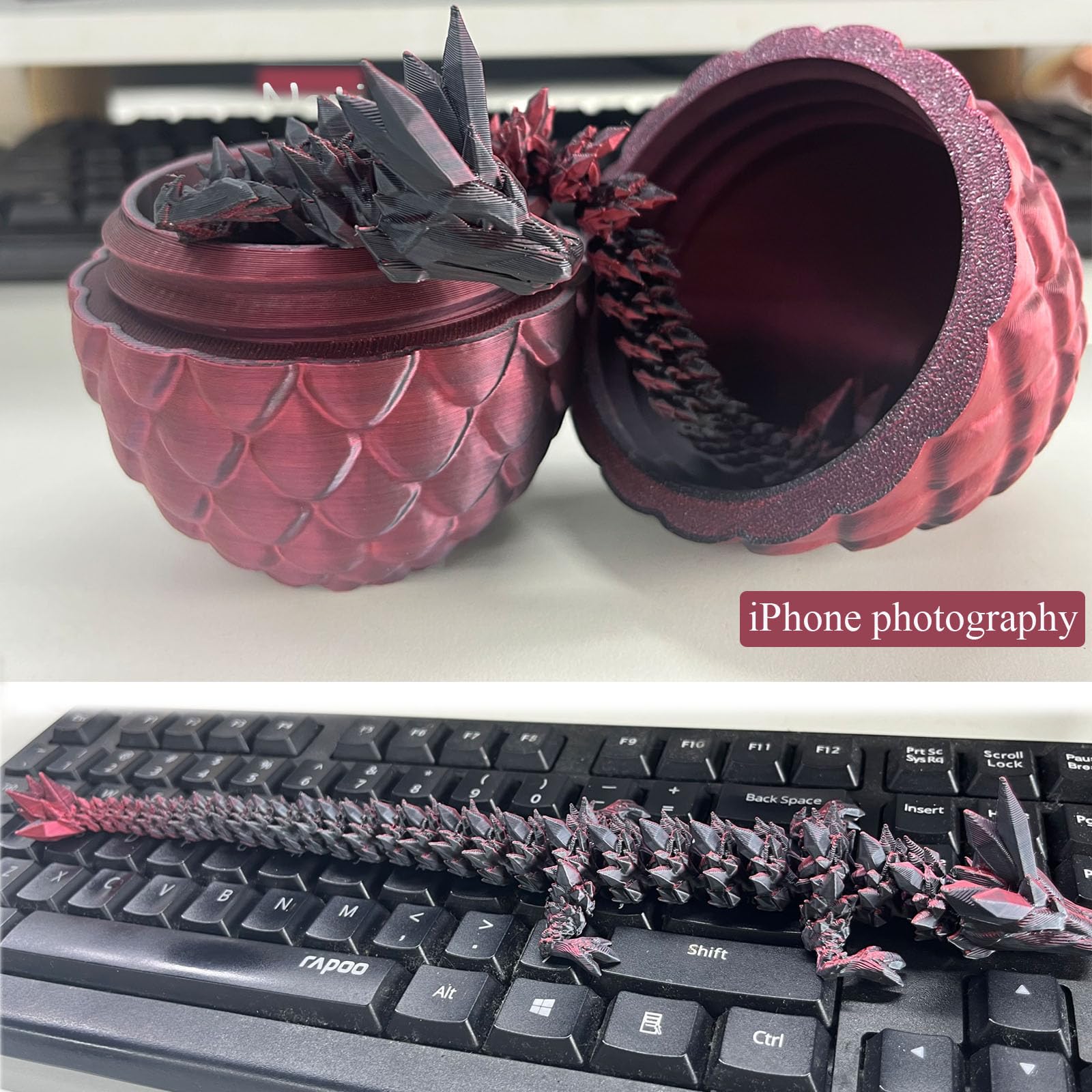3D Printed Dragon Egg Fidget Toy - Mysterious Articulated Crystal Dragon Egg with Surprise Dragon Inside (Laser Black & Red) - Perfect for Stress Relief, Easter Gifts, and Fantasy Collectibles