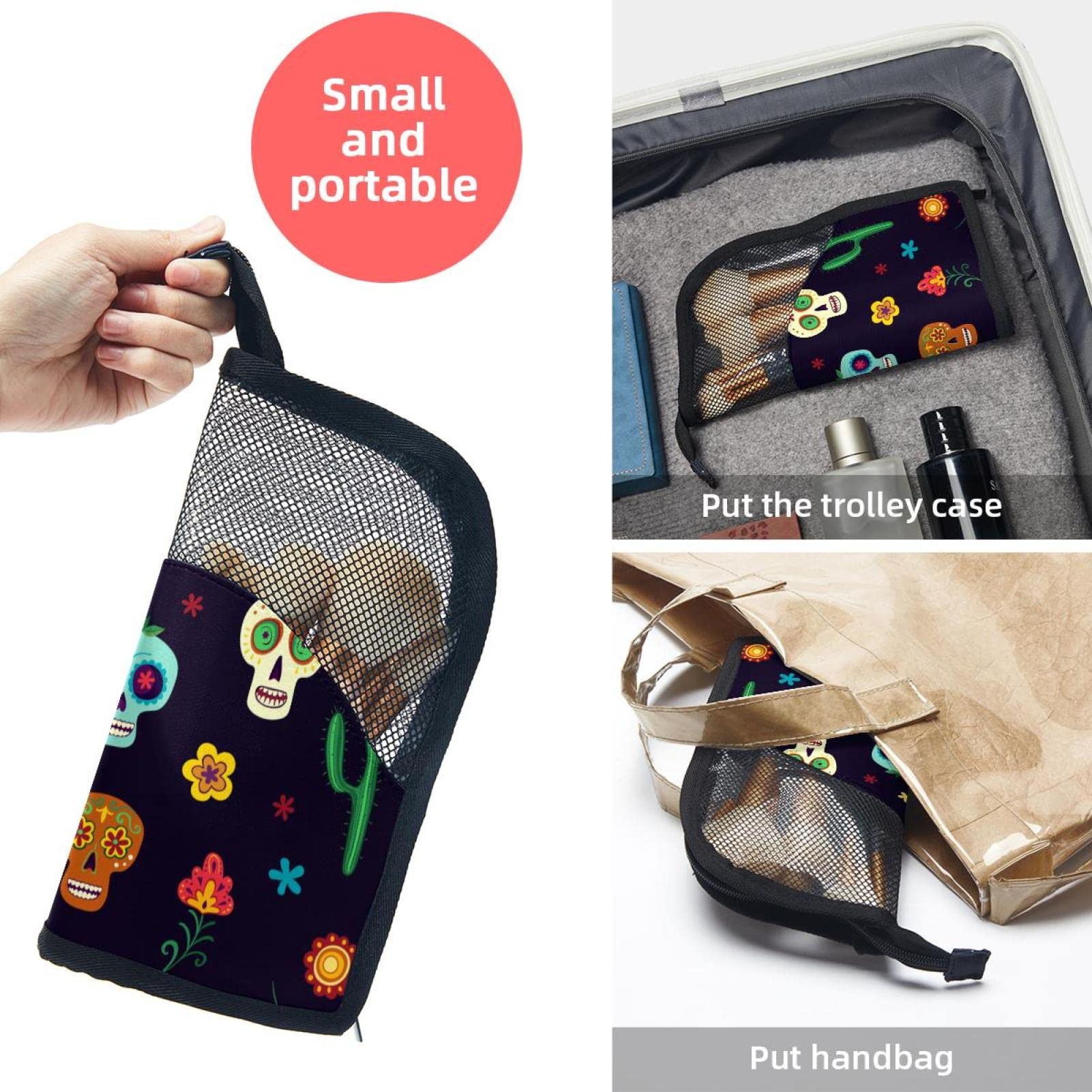 12-Piece Sugar Skull Makeup Brush Organizer Bag with Floral Design - Portable Cosmetic Brush Holder Case for Travel & Home Storage | Perfect for Makeup Artists & Beauty Enthusiasts