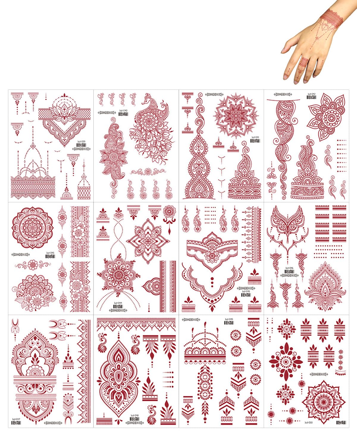 12 Pack Arabic Temporary Tattoo Stickers for Women & Men - Waterproof Fake Tattoos for Hands, Arms, Body & Feet - Perfect for Parties, Festivals & Cosplay