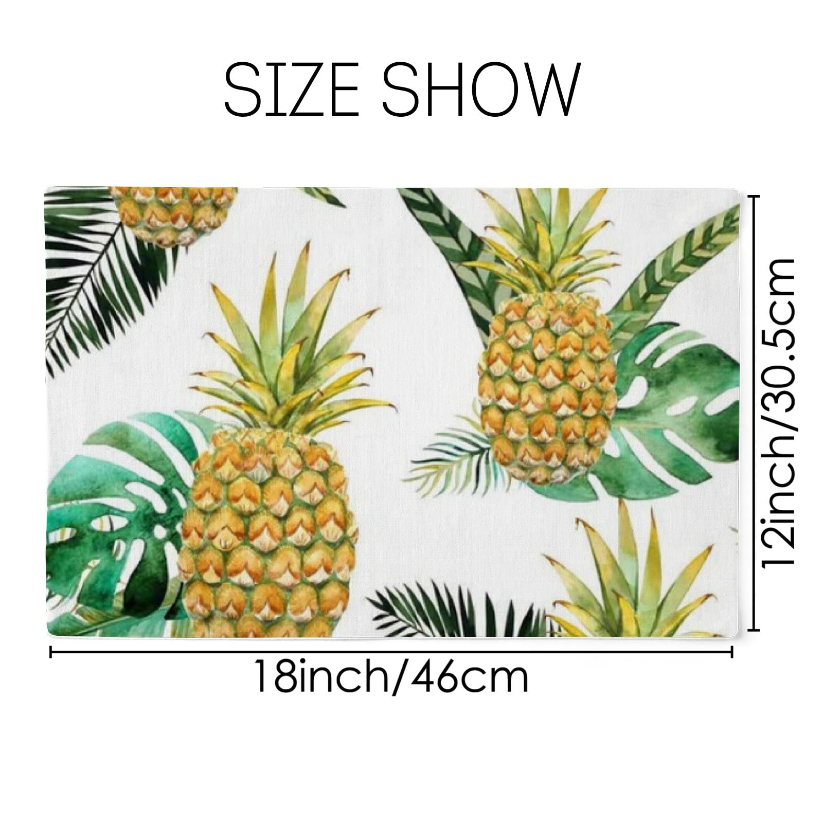Premium Linen Placemats Set of 6 - Durable & Reusable 12x18 Inch Table Mats for Dining Room Decor, Tropical Pineapple Design - Perfect for Dinner Parties, Family Gatherings & Everyday Meals