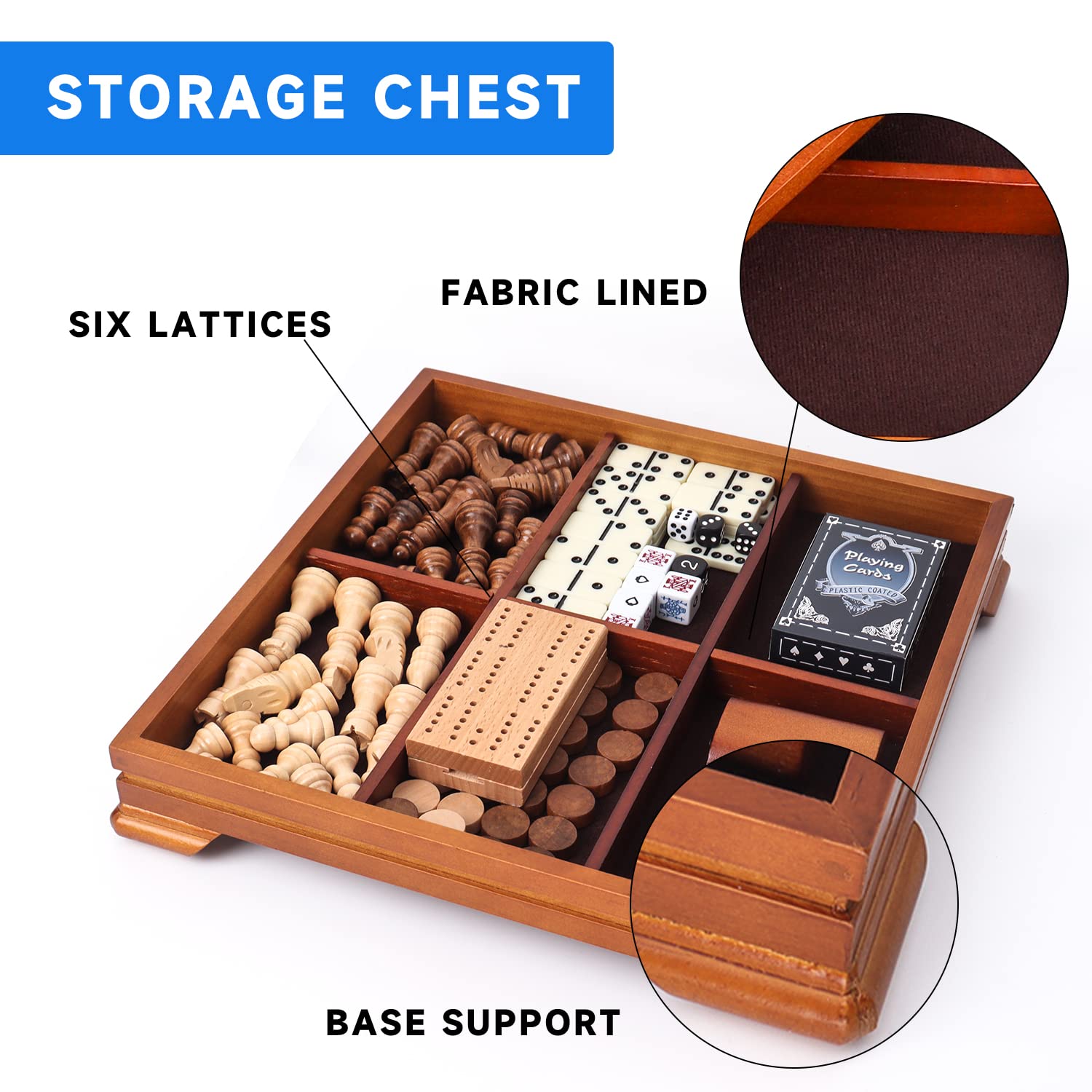 GSE 7-in-1 Wooden Game Set - Chess, Checkers, Backgammon for Family Game Night