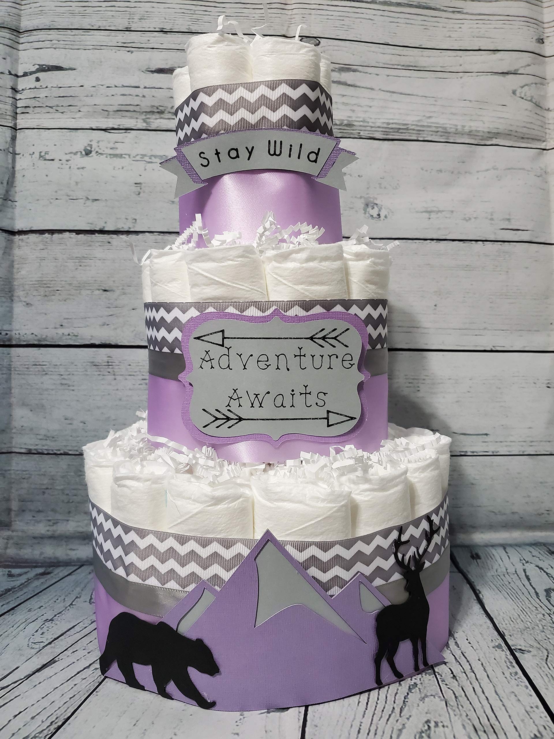 3 Tier Mountain Diaper Cake for Baby Shower - Blue Boy Baby Shower Gift, Diaper Tower Centerpiece for Nursery Decor & Gender Reveal Party