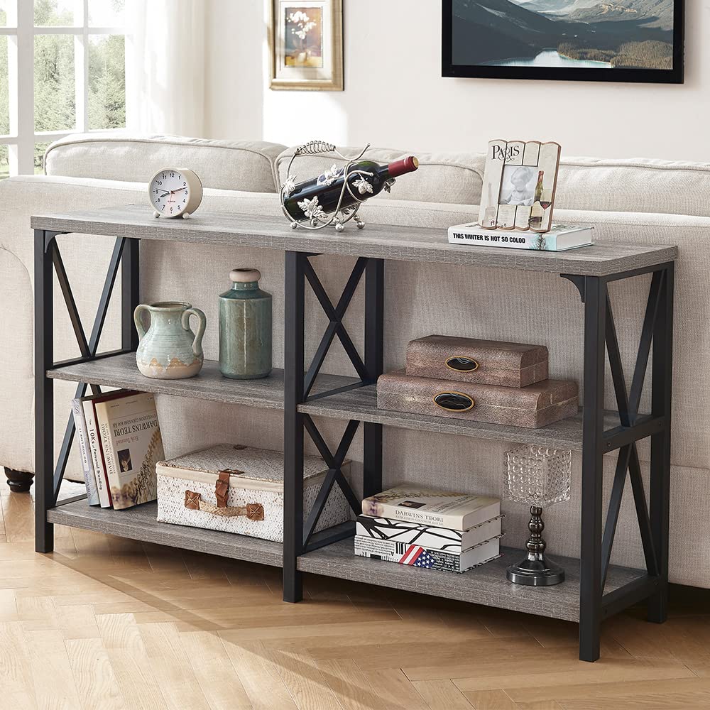 Rustic Farmhouse Sofa Table - Light Grey Oak Console Table with Storage for Living Room, Entryway & Hallway - 47 Inch Foyer Table for Home Decor & Organization