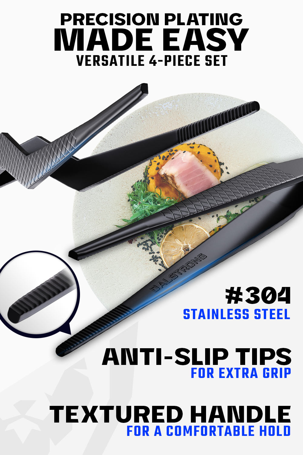 Premium 4-Piece Plating Tweezers Set - 6.5