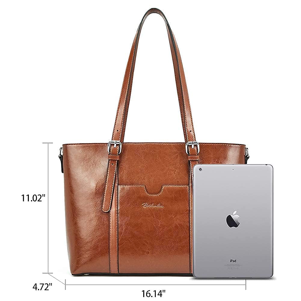 BOSTANTEN Women's Genuine Leather Laptop Tote Bag - 15.6 Inch Vintage Office Shoulder Briefcase & RFID Blocking Bifold Wallet with Zipper Pocket and ID Window | Perfect for Work, Business Meetings and Everyday Use
