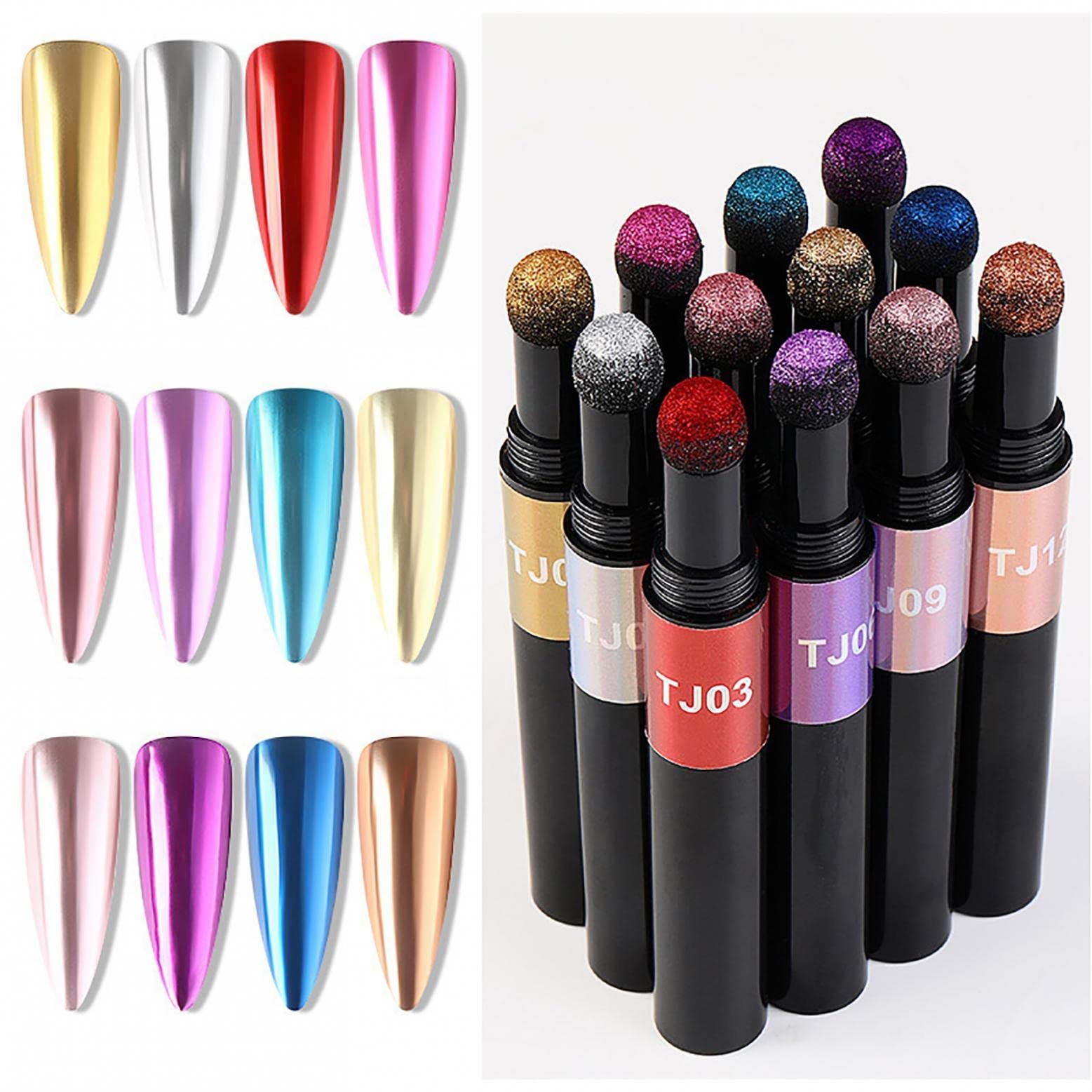 Chrome Nail Powder Pen - Metallic Mirror Effect Glitter DIY Nail Art Kit for Professional & Home Manicures - Perfect for Nail Salons, Parties & Special Occasions