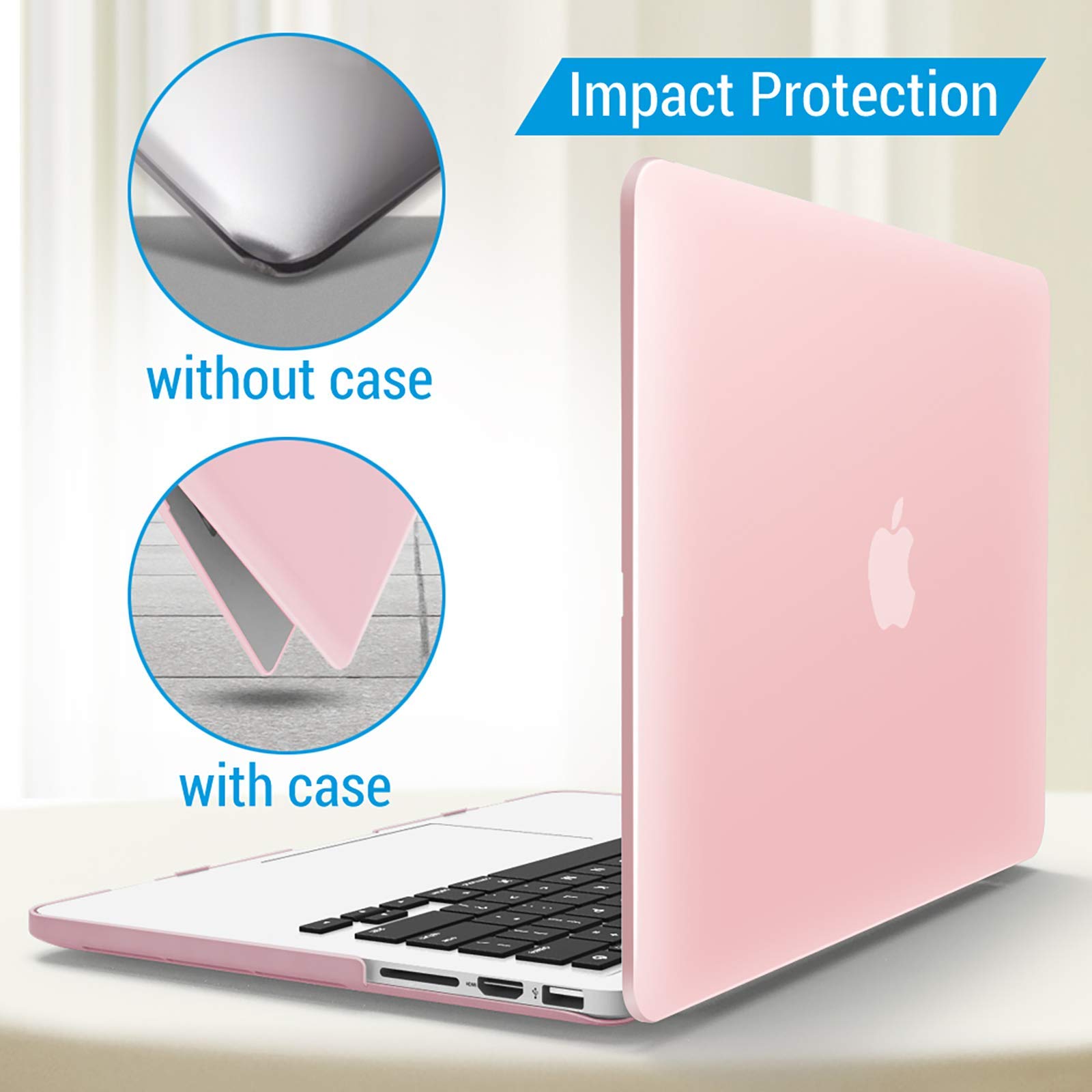 IBENZER Hard Shell Case Compatible with MacBook Pro 13 Inch 2012-2015 (A1502 A1425) - Keyboard Cover for Old Version Apple Mac Pro Retina 13 - Rose Quartz (R1301RQ+1) - Protective Cover for Work, Travel & School Use