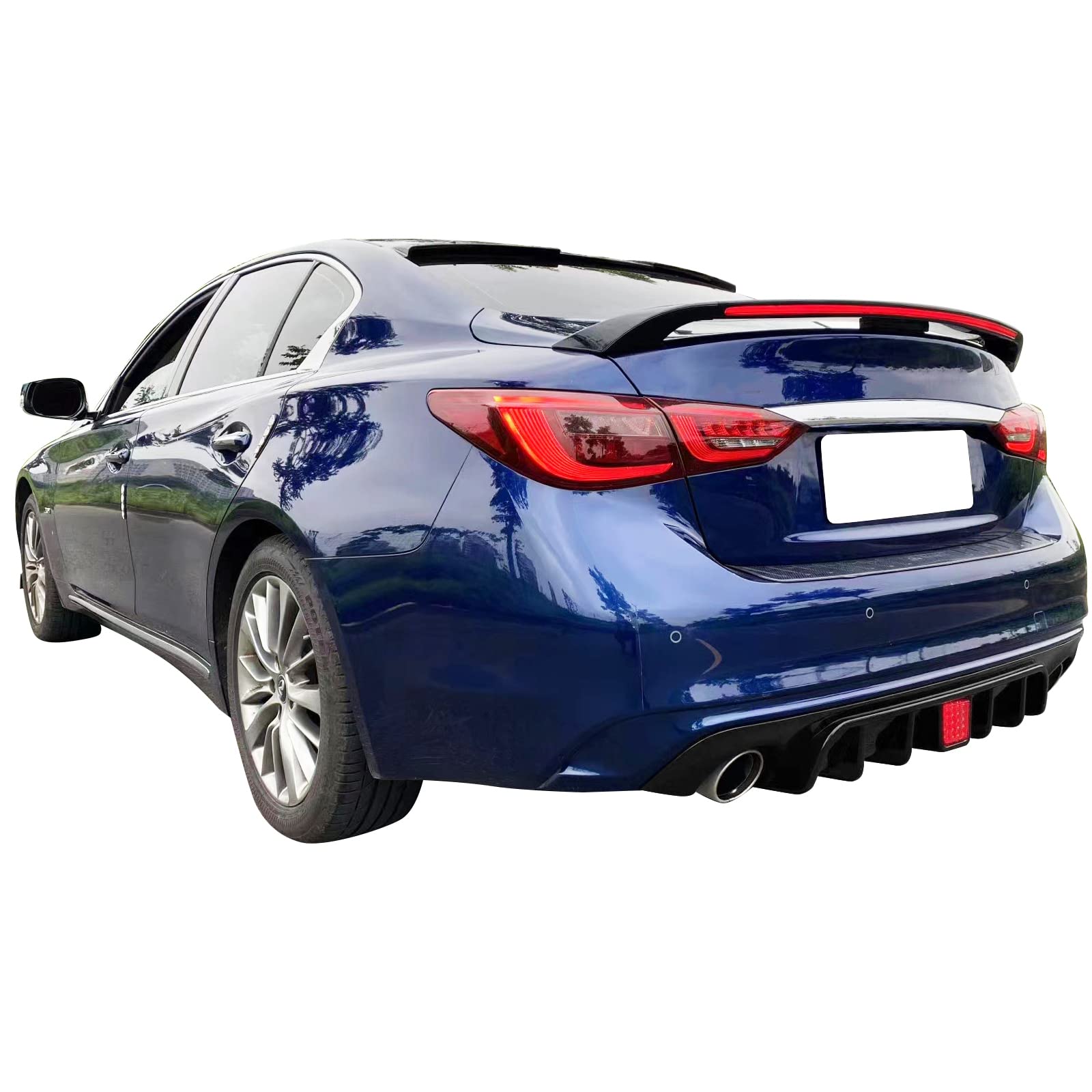 **FREEMOTOR802 Gloss Black Rear Diffuser with LED Brake Light for 2018-2024 Infiniti Q50 | PP Bumper Lip Spoiler & Valance Panel | Exterior Styling Trim Kit – Upgrade Your Ride for Sporty Looks & Nighttime Safety**    *(Perfect for car enthusiasts seeking aggressive styling, improved aerodynamics, and enhanced rear visibility during night driving.)*