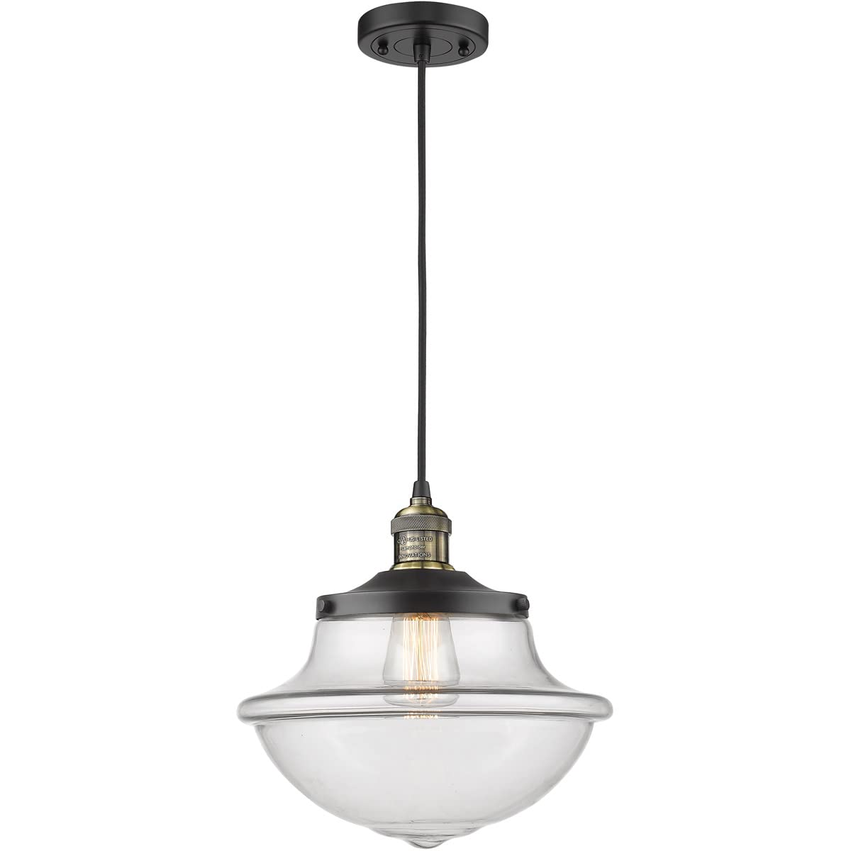 Franklin Restoration Collection Black Antique Brass Oxford School House 1-Light LED Pendant - Vintage Lighting Fixture for Dining Room, Kitchen Island or Entryway