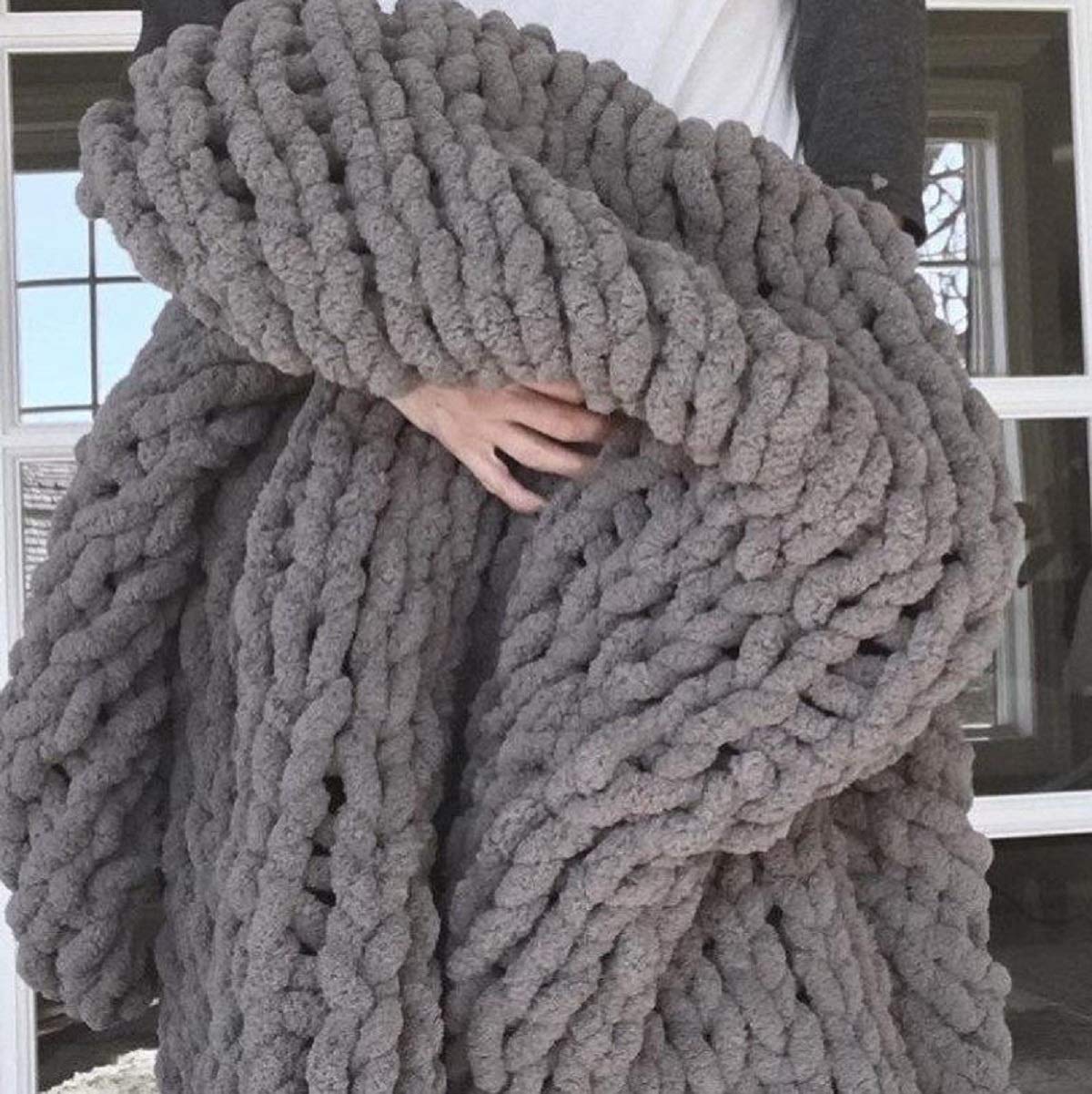 8oz Chunky Chenille Yarn - 100% Polyester Vegan Bulky Jumbo Yarn in Wine Red - Soft Fluffy Throw Yarn for DIY Crochet Blankets, Pet Caves & Cozy Home Decor