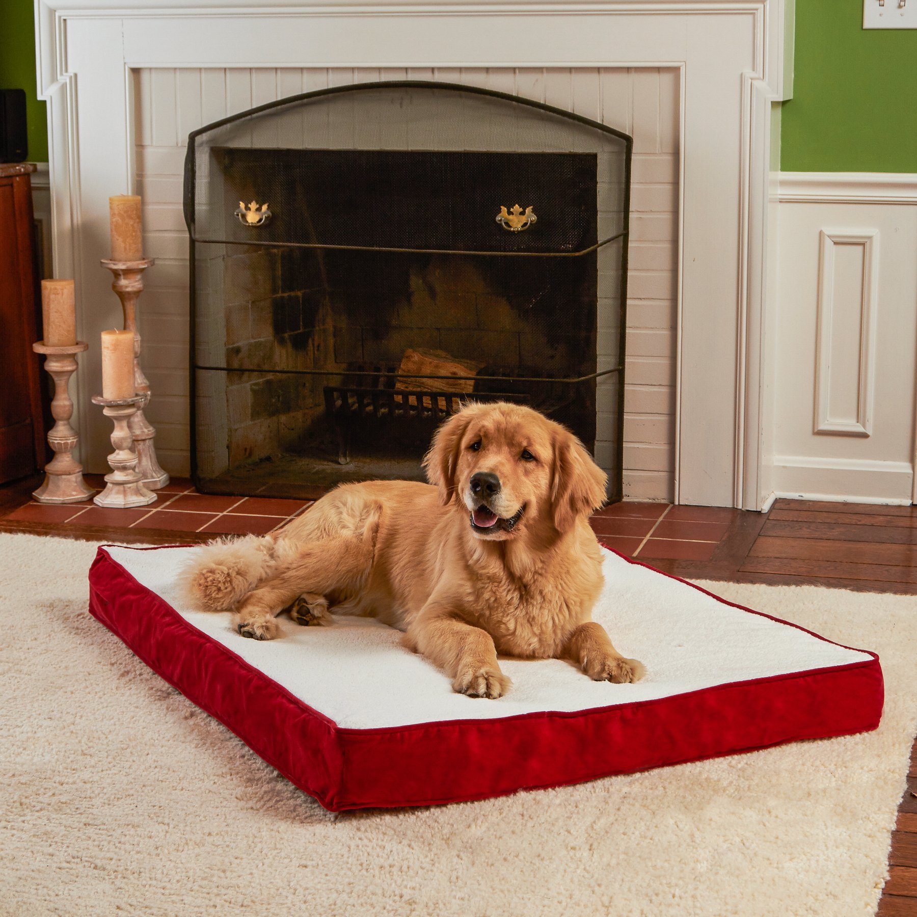 Happy Hounds Oscar Rectangle Orthopedic Foam Sherpa Dog Bed for Large Dogs (48 x 36 Inches), Red - Comfortable Support for Joint Pain Relief, Perfect for Living Room, Bedroom or Kennel Use