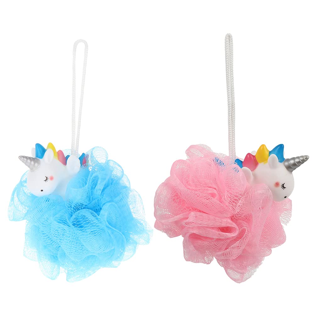 **Mobestech 2-Pack Kids Bath Sponge & Mesh Shower Pouf - Soft Exfoliating Loofah for Gentle Body Cleansing - Fun Bath Toys for Toddlers & Children (Blue) - Perfect for Sensitive Skin & Playful Bath Time**