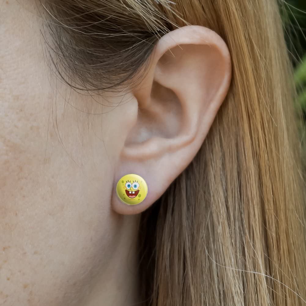 SpongeBob SquarePants Goofy Smile Face Silver Plated Stud Earrings for Women | Fun Cartoon Character Jewelry Gift for Fans & Collectors | Perfect for Cosplay, Parties & Everyday Wear