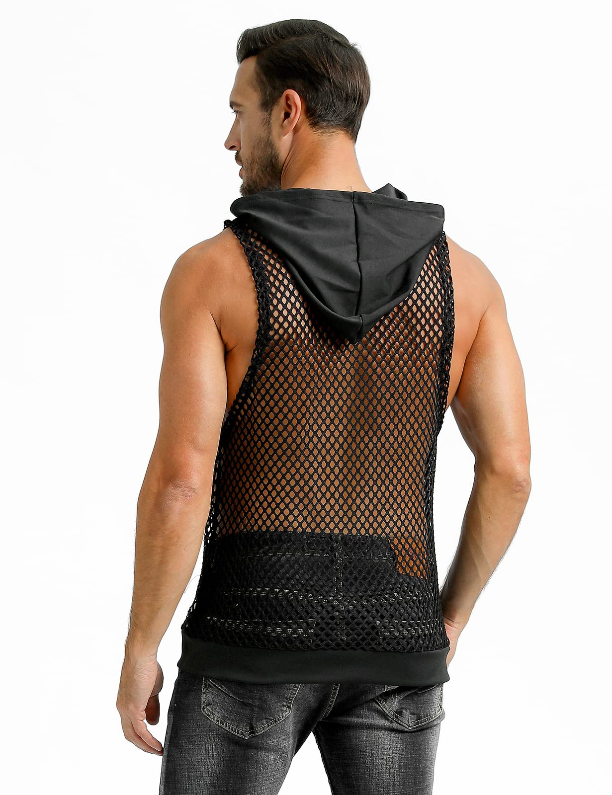 LINO COUTON Men's Mesh See-Through Tank Top - Breathable Sleeveless Fishnet Muscle Shirt for Gym Workout & Summer Fashion - Perfect for Bodybuilding, Beachwear & Nightclub Outfits