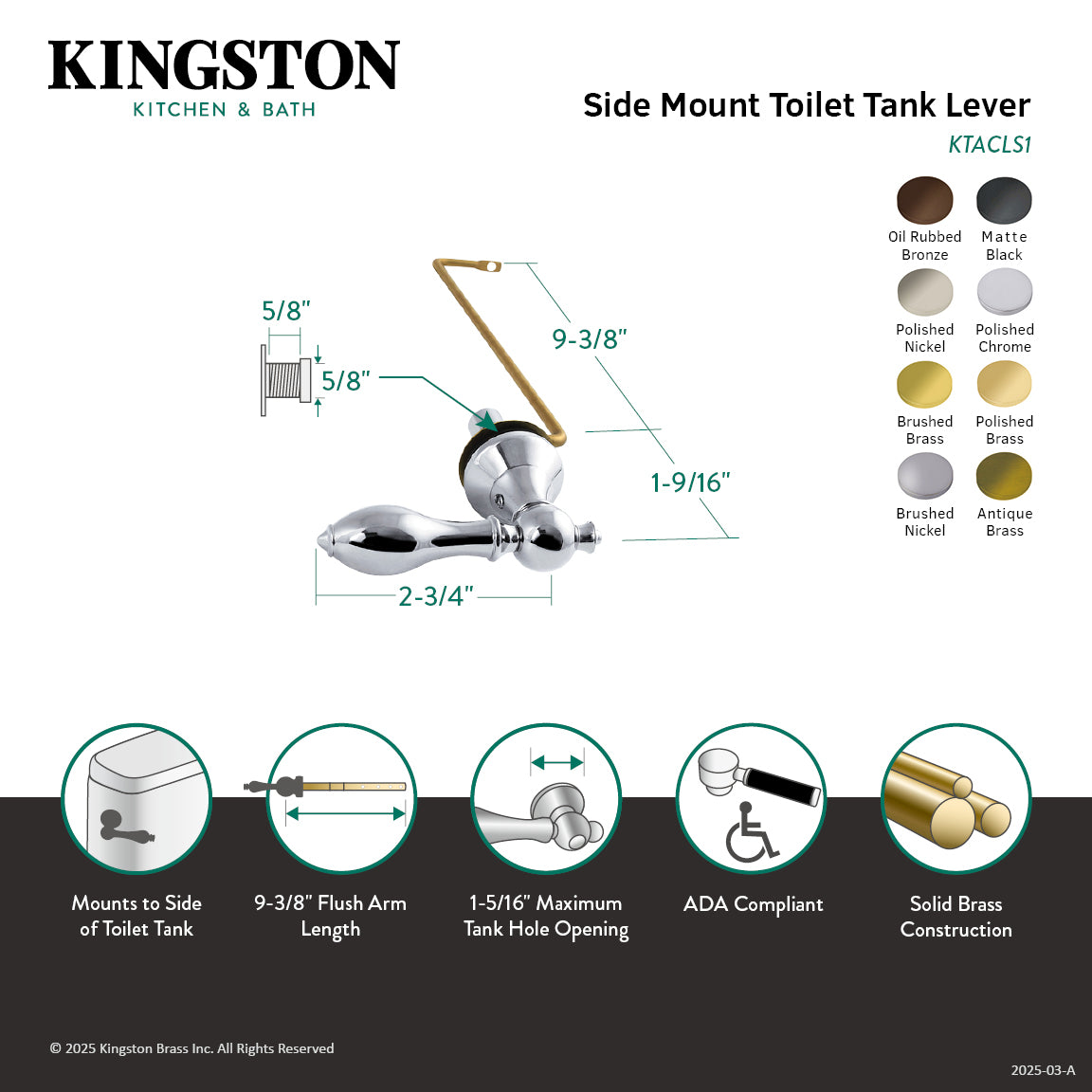 American Classic KTACLS6 Side Mount Toilet Tank Lever - Polished Nickel Finish | Durable & Stylish Bathroom Hardware for Easy Flush Control | Perfect for Home, Office & Commercial Restrooms