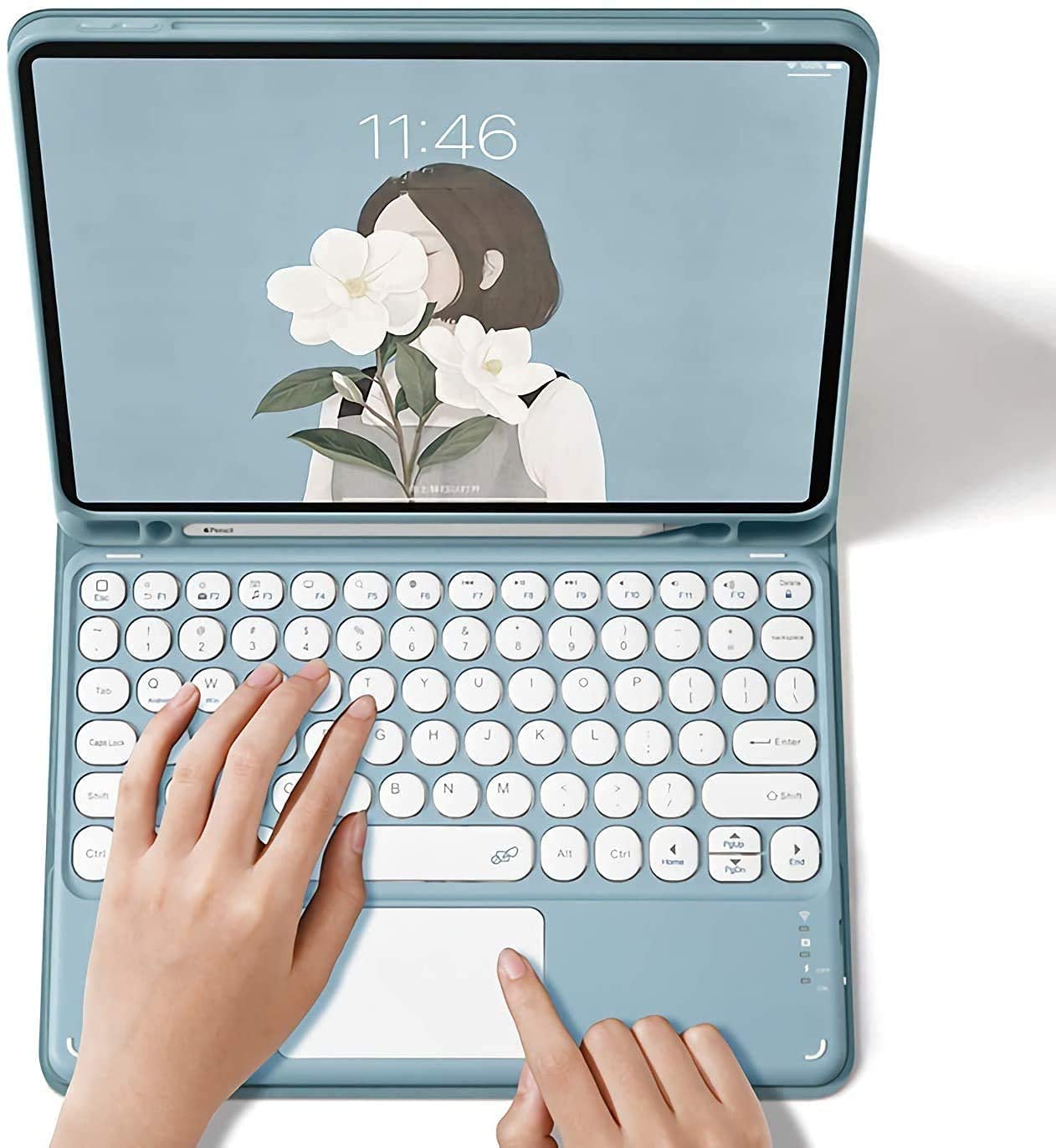 Magnetic Detachable Keyboard Case for iPad 9th/8th/7th Generation & Air 3/Pro 10.5 - Bluetooth Keyboard with Touchpad & Apple Pencil Holder, Round Keys (Blue) | Perfect for Work, Study & Travel