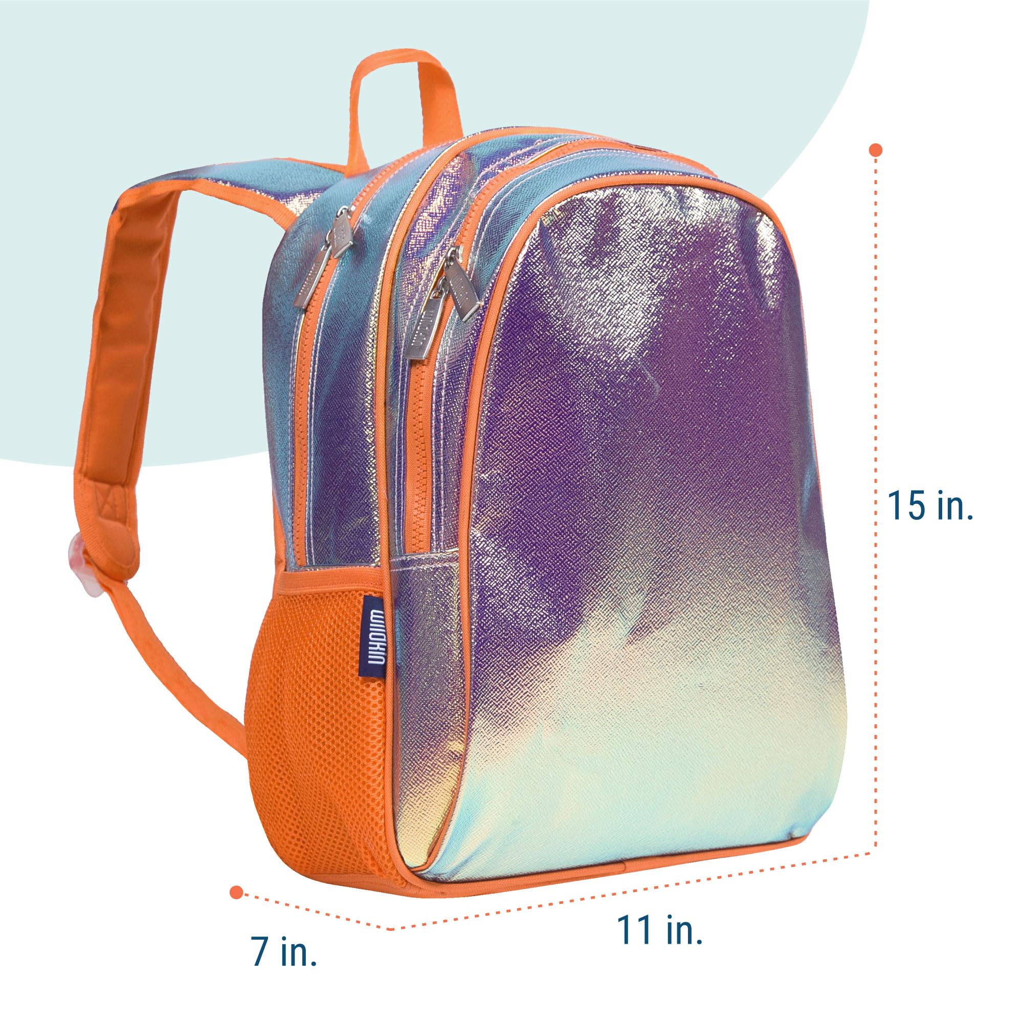Wildkin 15-inch Kids Backpack - Durable Padded School Backpack with Adjustable Straps for Boys & Girls - Orange Shimmer - Perfect for School, Travel & Day Trips