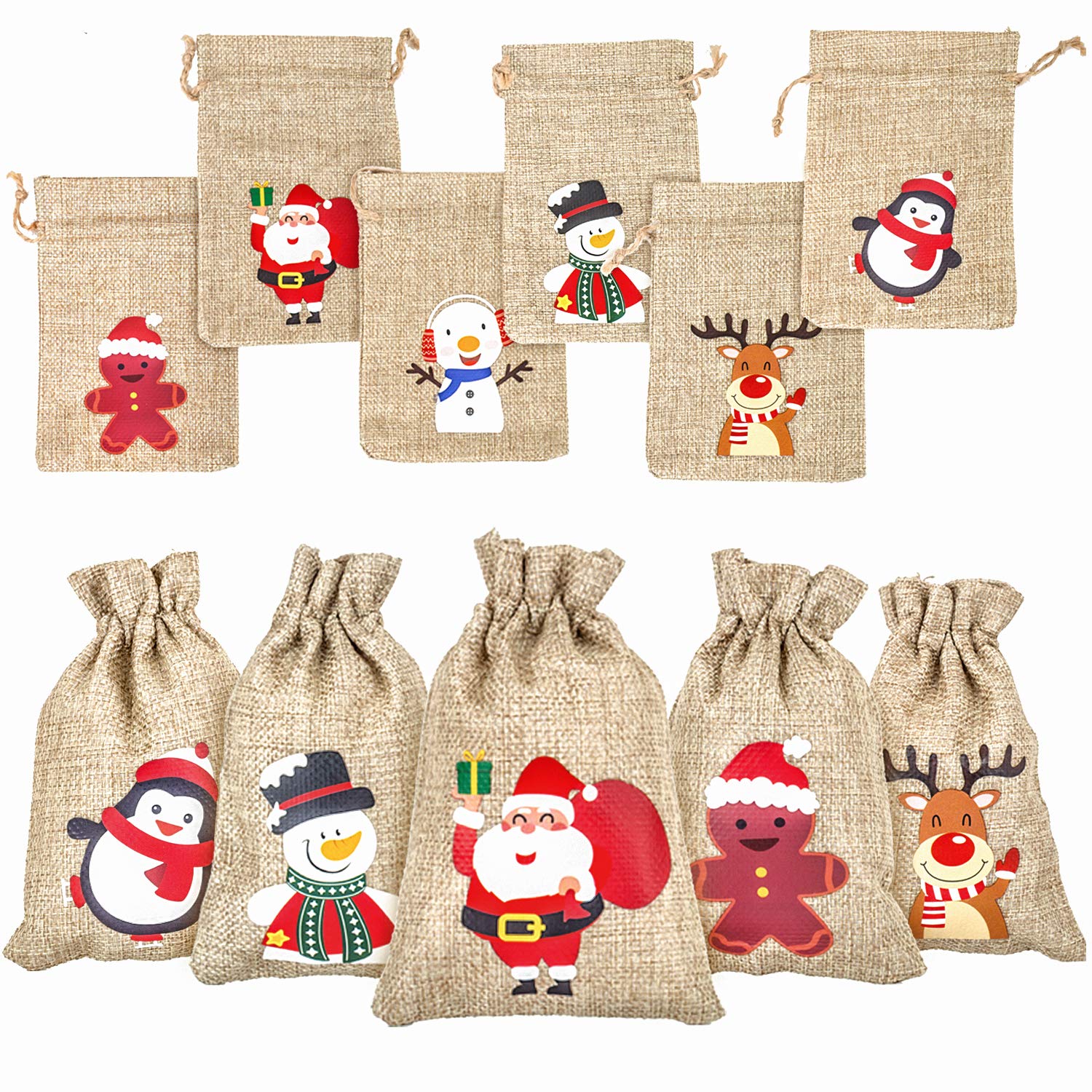 36Pcs Christmas Jute Burlap Drawstring Gift Bags - 10x15cm Small Kraft Favor Pouches for Holiday Party Favors, Wedding Decorations & DIY Crafts - Perfect for Xmas Gifts, Candy Bags and Party Supplies