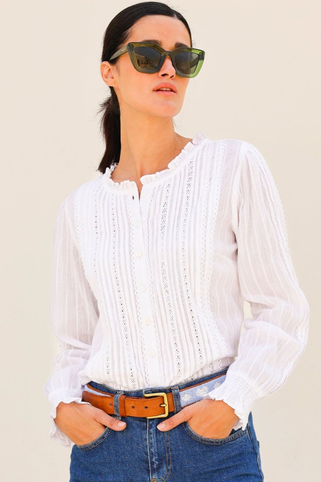 Elegant Vienna Long Sleeve Blouse for Women - Classic White Button-Up Shirt for Office, Business Casual & Formal Occasions
