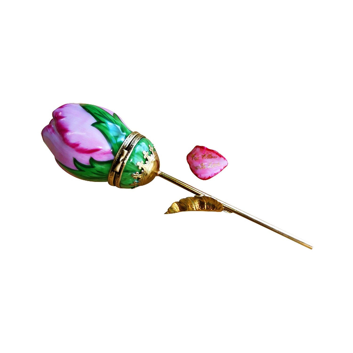 Elegant Long Stem Pink Rose Limoges Porcelain Vase - Perfect for Wedding Centerpieces, Home Decor & Luxury Gifts