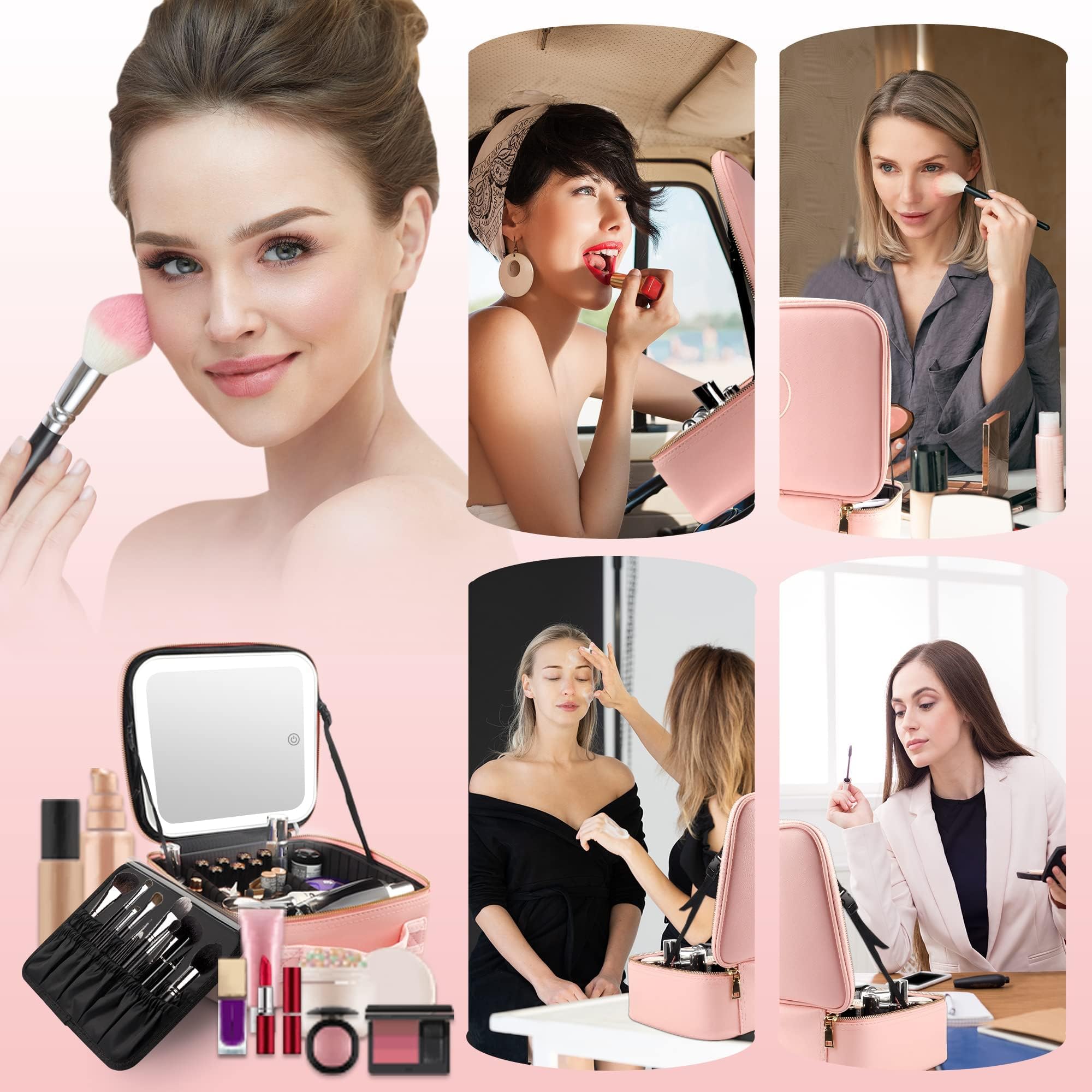 Premium MOMIRA Travel Makeup Bag with LED Mirror - Waterproof Cosmetic Organizer, Adjustable Brightness, 3 Lighting Modes - Perfect for Travel, Home & Salon Use - Ideal Gift for Makeup Lovers