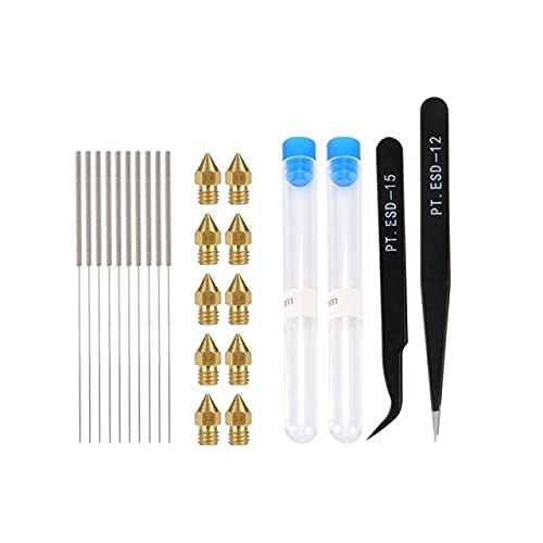 XIAOMINDIAN 27 Pcs 3D Printer Nozzle Kit - MK8 Brass Extruder Heads 1.0mm with Cleaning Needle & Tweezers - Compatible with Most FDM 3D Printers - Perfect for DIY Printing, Maintenance and Repairs