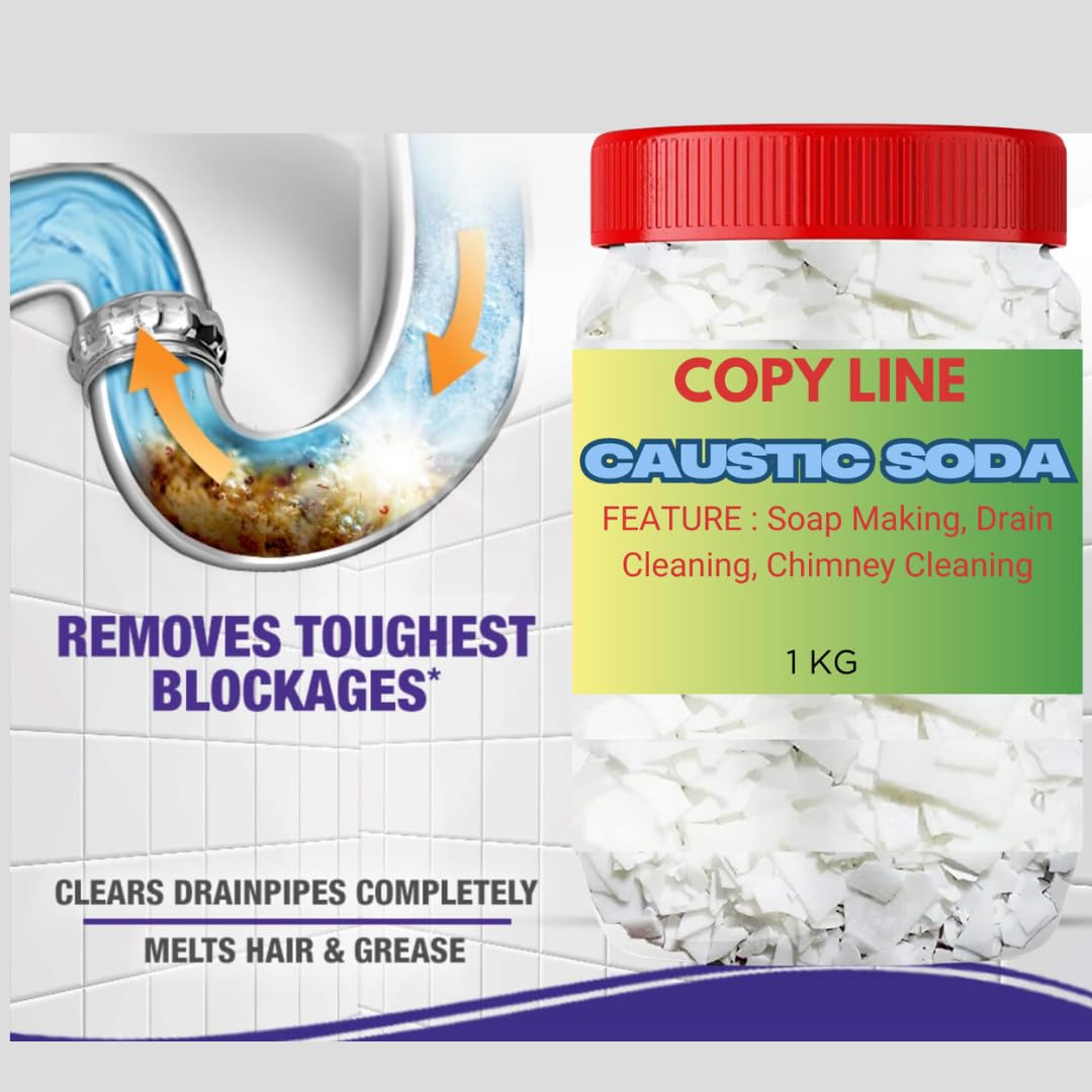 COPYLINE Sink & Drain Cleaner | Powerful Caustic Soda for Kitchen & Bathroom | Removes Tough Clogs & Blockages - 500g | Fast-Acting Pipe Maintenance Solution for Home Use
