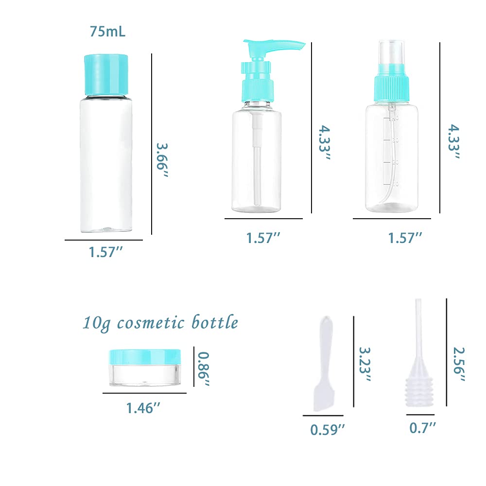TSA Approved Travel Bottles Kit - 11-Piece Leak Proof Portable Toiletry Containers Set for Lotion, Shampoo, Cream & Soap | Clear PET Cosmetic Bottles for Airplane Carry-On | Perfect for Vacations, Gym & Business Trips (Blue Plastic)