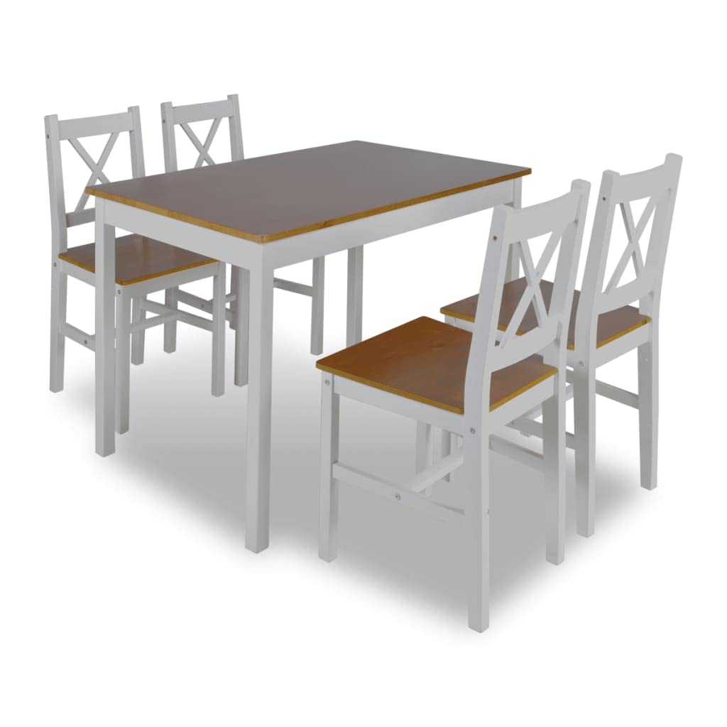 CHARMMA 5-Piece Wooden Dining Set for 4 - Kitchen Table & Chairs in White & Brown - Perfect for Small Spaces, Apartments & Cozy Kitchens