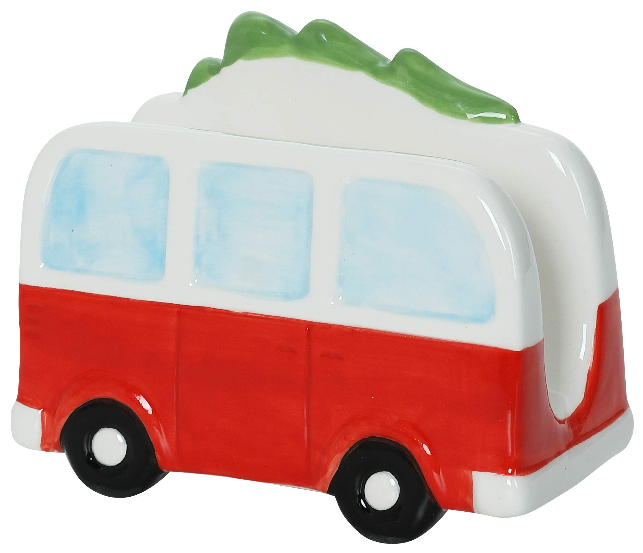 Hand Painted Christmas Ceramic Napkin Holder - Holiday Van Design for Table Decor | Perfect for Holiday Parties, Dinner Tables & Festive Home Decor