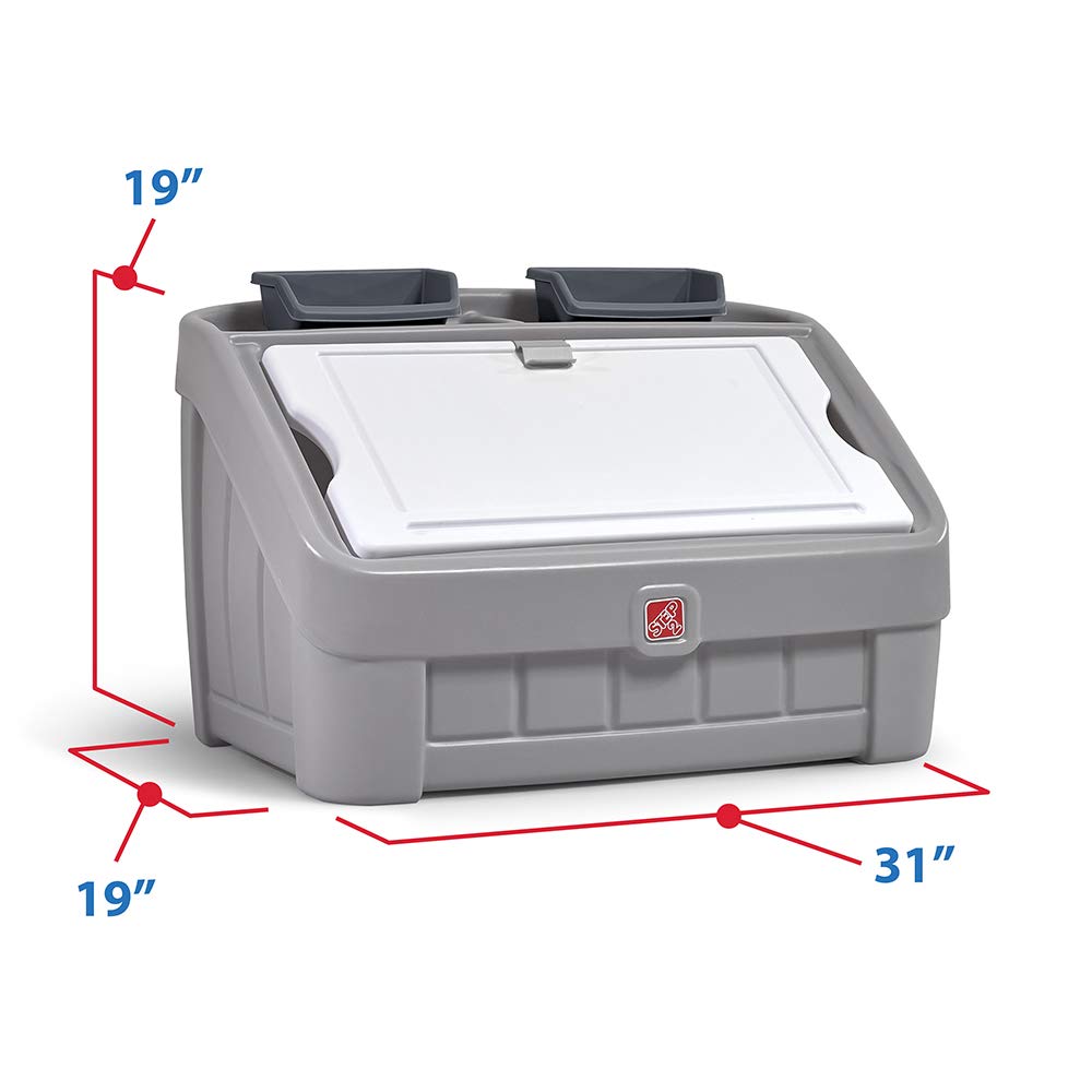 Step2 2-in-1 Toy Box & Art Easel - Durable Plastic Kids Toy Storage Organizer with Art Lid & Chest - Gray Toy Bin for Toddlers 2+ Years - Perfect for Playroom, Nursery & Preschool Classroom Organization