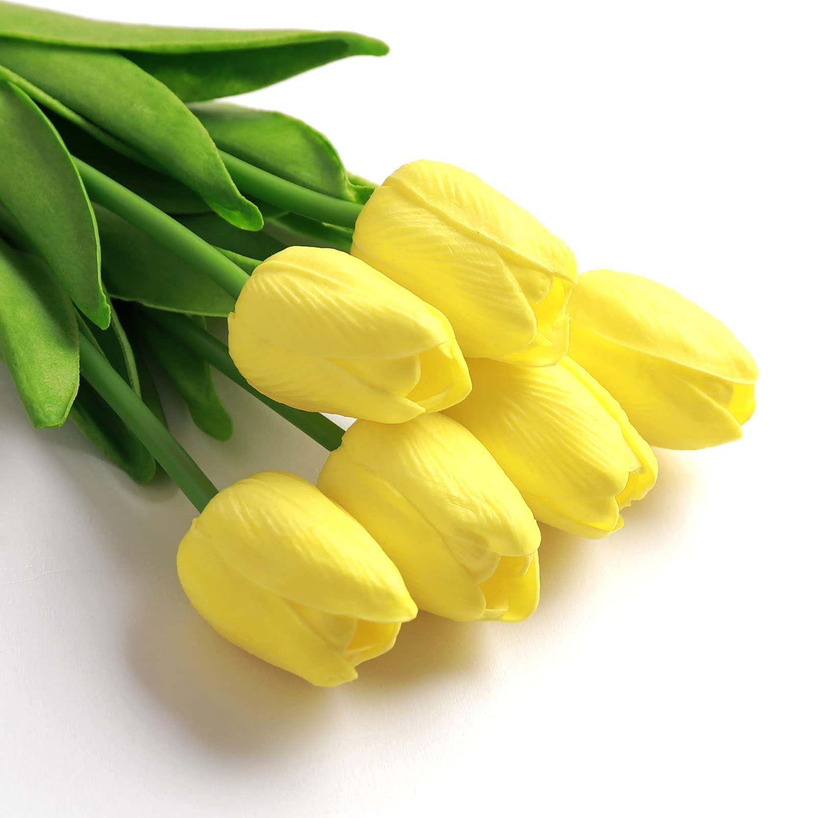 20 Pcs Real Touch Yellow Artificial Tulips - PU Faux Flowers Bouquet for Home, Office, Wedding & Party Decor | Perfect for Centerpieces, Tablescapes & DIY Floral Arrangements