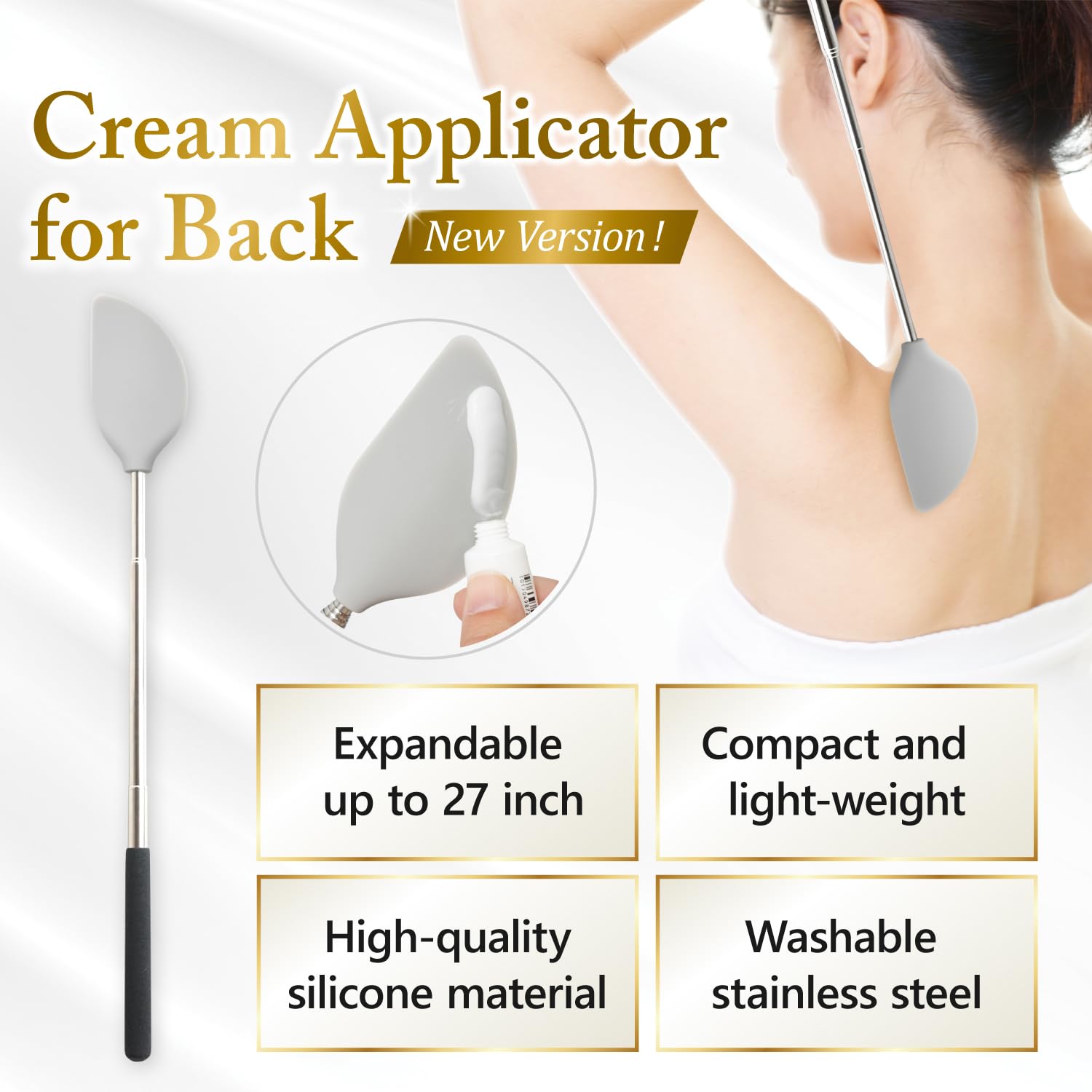 Telescopic Back Cream Applicator - Easy to Clean Lotion Applicator for Sunscreen, Ointments & Body Creams - Perfect for Hard-to-Reach Areas & Self-Massage