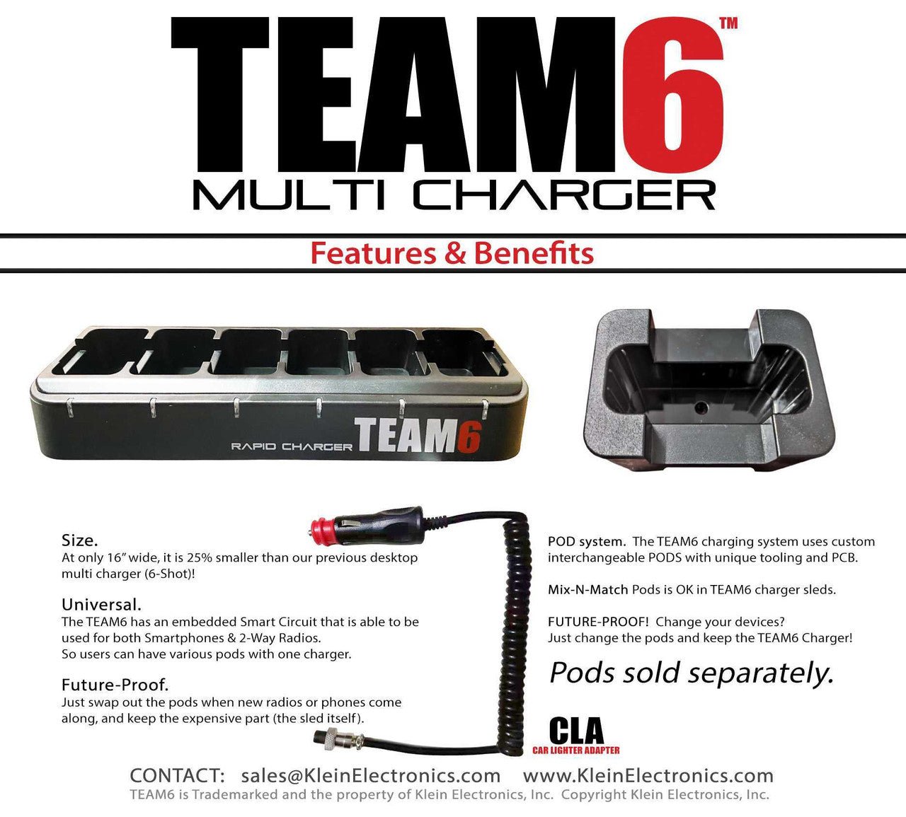TEAM6 Multi USB Charger - 6 Port Fast Charging Station for iPhone, Android, iPad - Perfect for Home, Office, Travel & Family Use