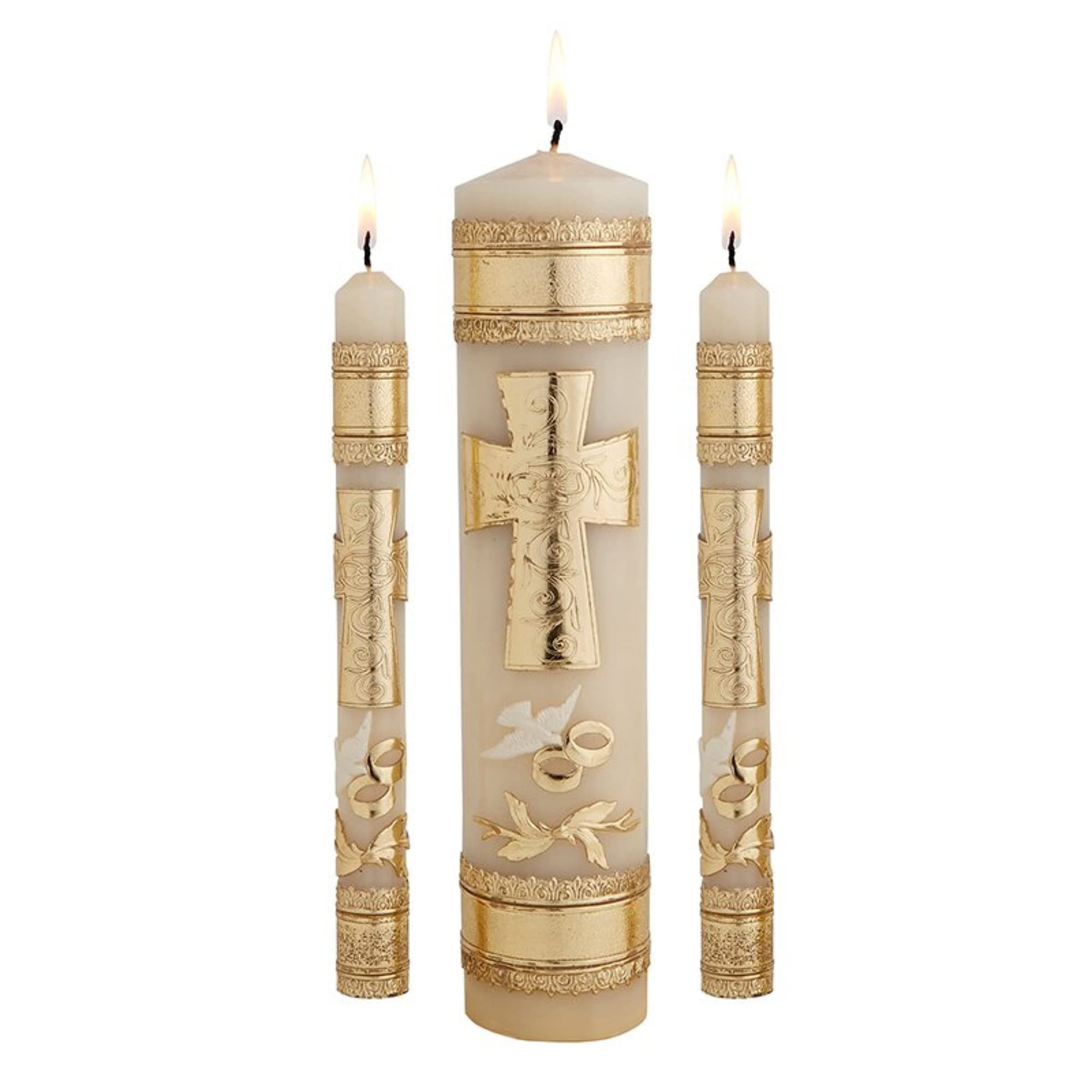 Needzo Elegant Gold Tone Wedding Unity Candle Set - 3 Piece Ceremonial Candles for Marriage Vows, Reception Centerpiece & Romantic Decor | Perfect for Wedding Ceremonies, Anniversaries & Special Occasions