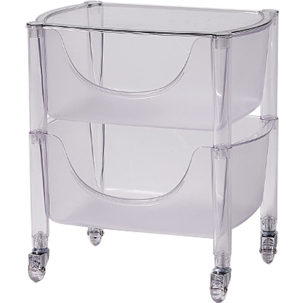 2-Tier Acrylic Rolling Cart with Wheels & Drawers - Mobile Storage Organizer for Home & Office