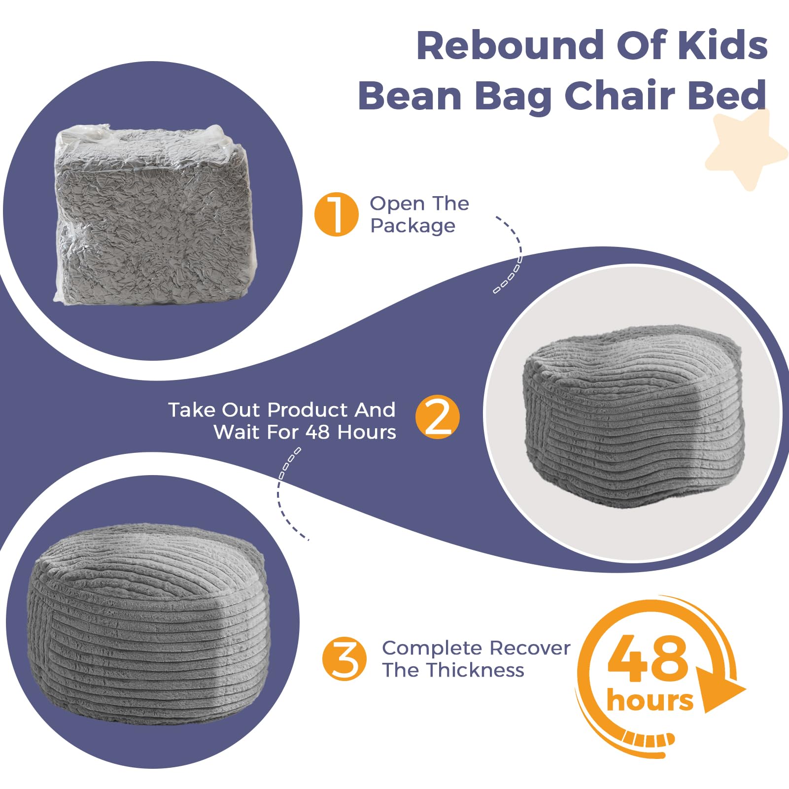 MAXYOYO Kids Bean Bag Chair Bed - Convertible Children's Bean Chair to Floor Mattress (Grey) | Perfect for Playrooms, Bedrooms & Reading Nooks