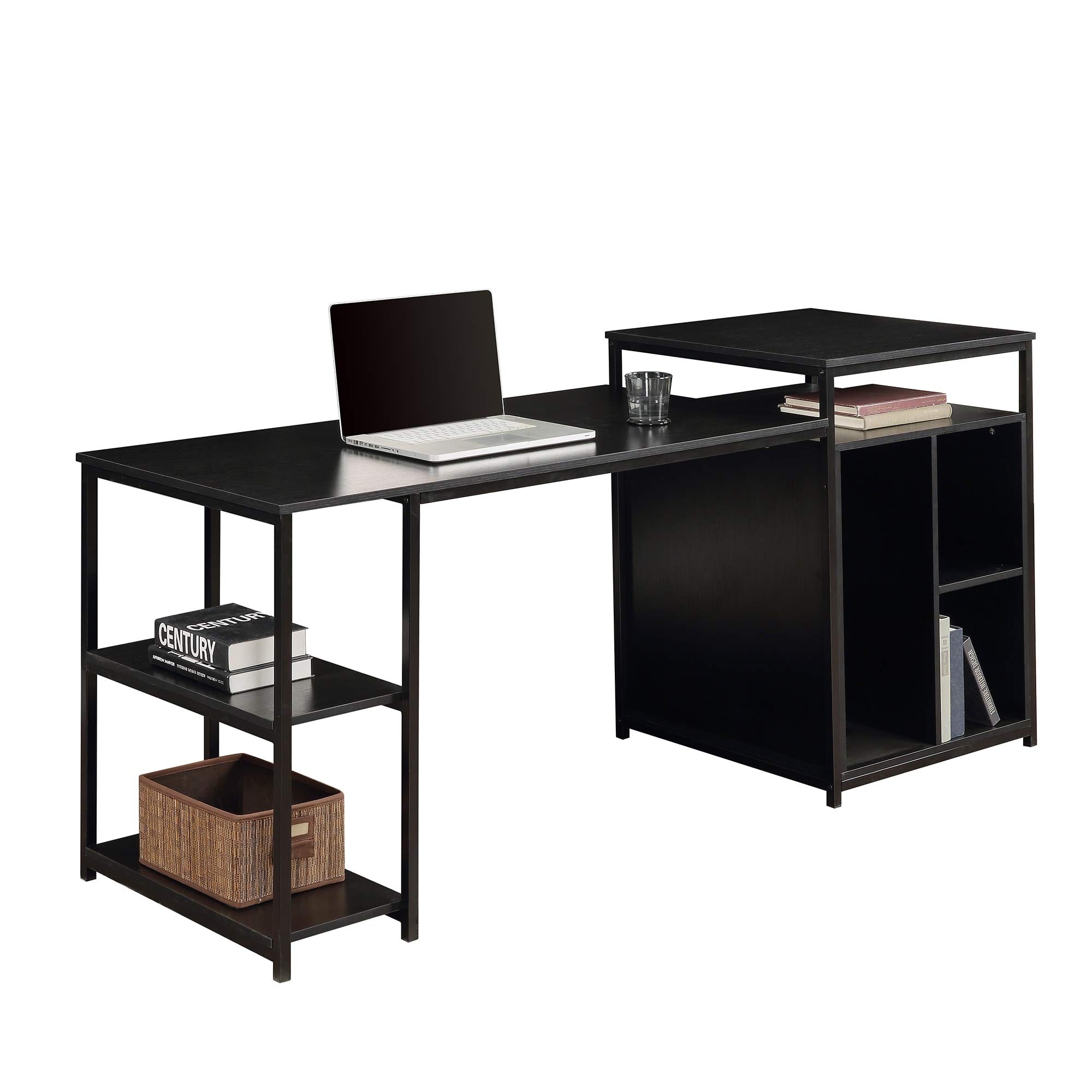 Black Home Office Computer Desk with Storage Shelf & CPU Stand - Sturdy MDF Metal Frame Workstation Desk with Printer Space - Perfect for Small Spaces, Remote Work & Gaming Setup