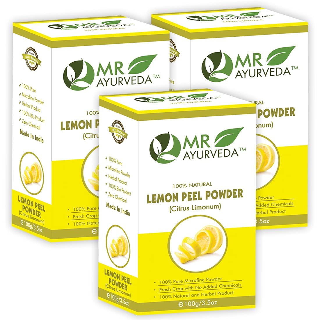 MR Ayurveda 100% Pure Natural Lemon Peel Powder for Face, Hair & Skin Care - Brightening, Exfoliating & Detoxifying - 3 Pack (300g) | DIY Beauty Masks, Scrubs & Hair Treatments